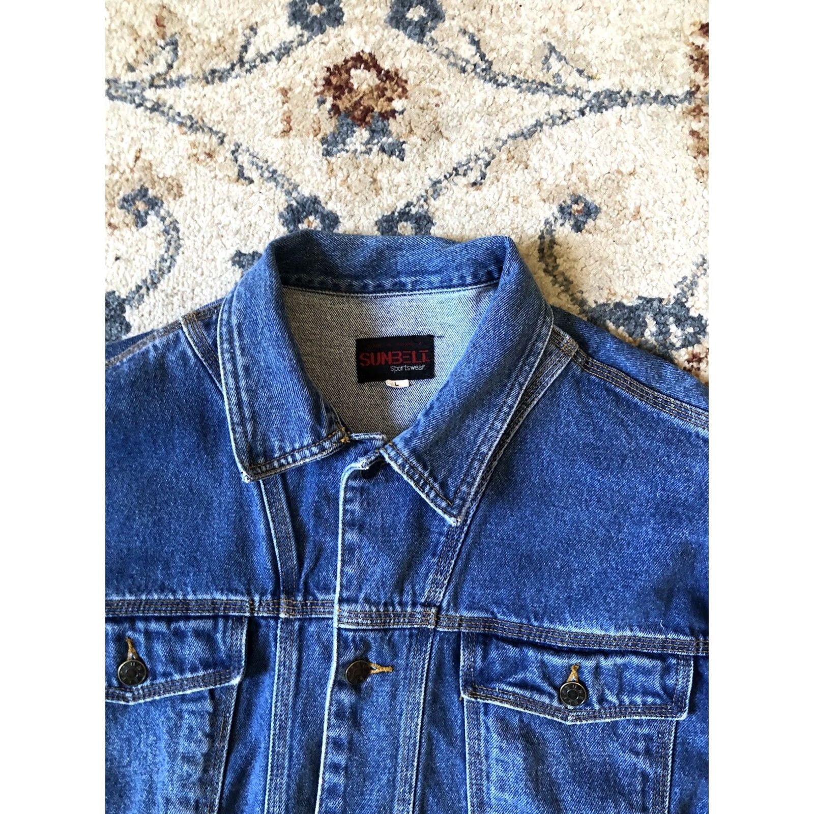 Denime VINTAGE Sunbelt Sportswear Denim Jacket Mens Large Blue Long Pockets Buttons Biker Cotton Shirt/Coat Size US L / EU 52-54 / 3 - 2 Thumbnail