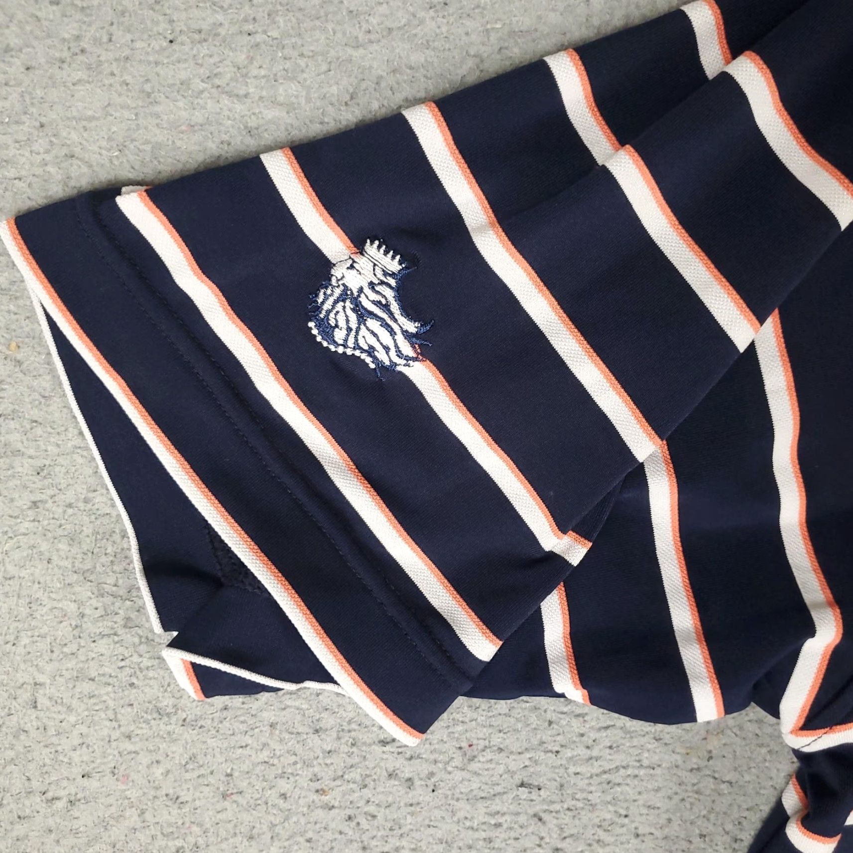 Footjoy FootJoy Polo Shirt Mens Large Navy Blue Orange White Striped Golf Performance Size US L / EU 52-54 / 3 - 3 Thumbnail