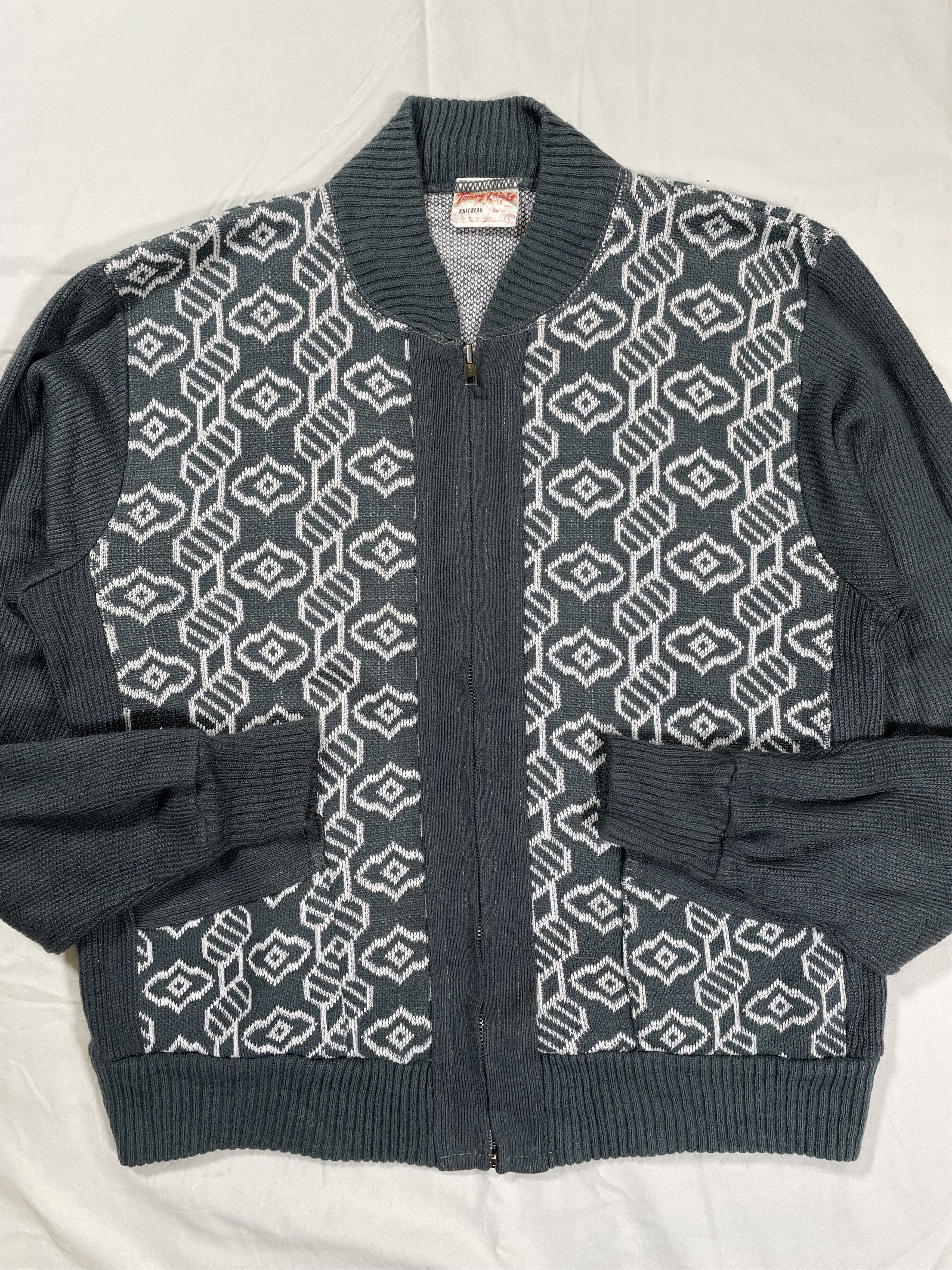 Vintage VTG 1970's Tommy Knight Patterned Knit Zipper Cardigan Size US L / EU 52-54 / 3 - 3 Thumbnail