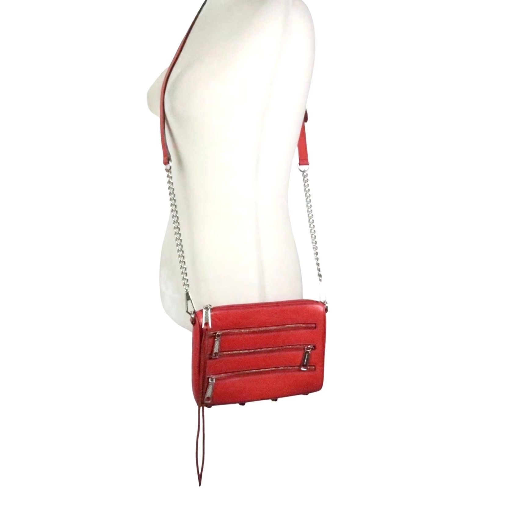 Rebecca Minkoff Rebecca Minkoff Crossbody Bag Purse 5 Zip Red Leather Small Women Size ONE SIZE - 3 Thumbnail