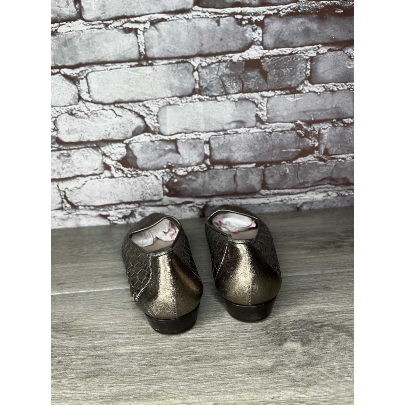 Santoni Rangoni Firenze Pewter Silver Leather Woven Weaves Flats Wom Size US 8.5 / IT 38.5 - 6 Thumbnail