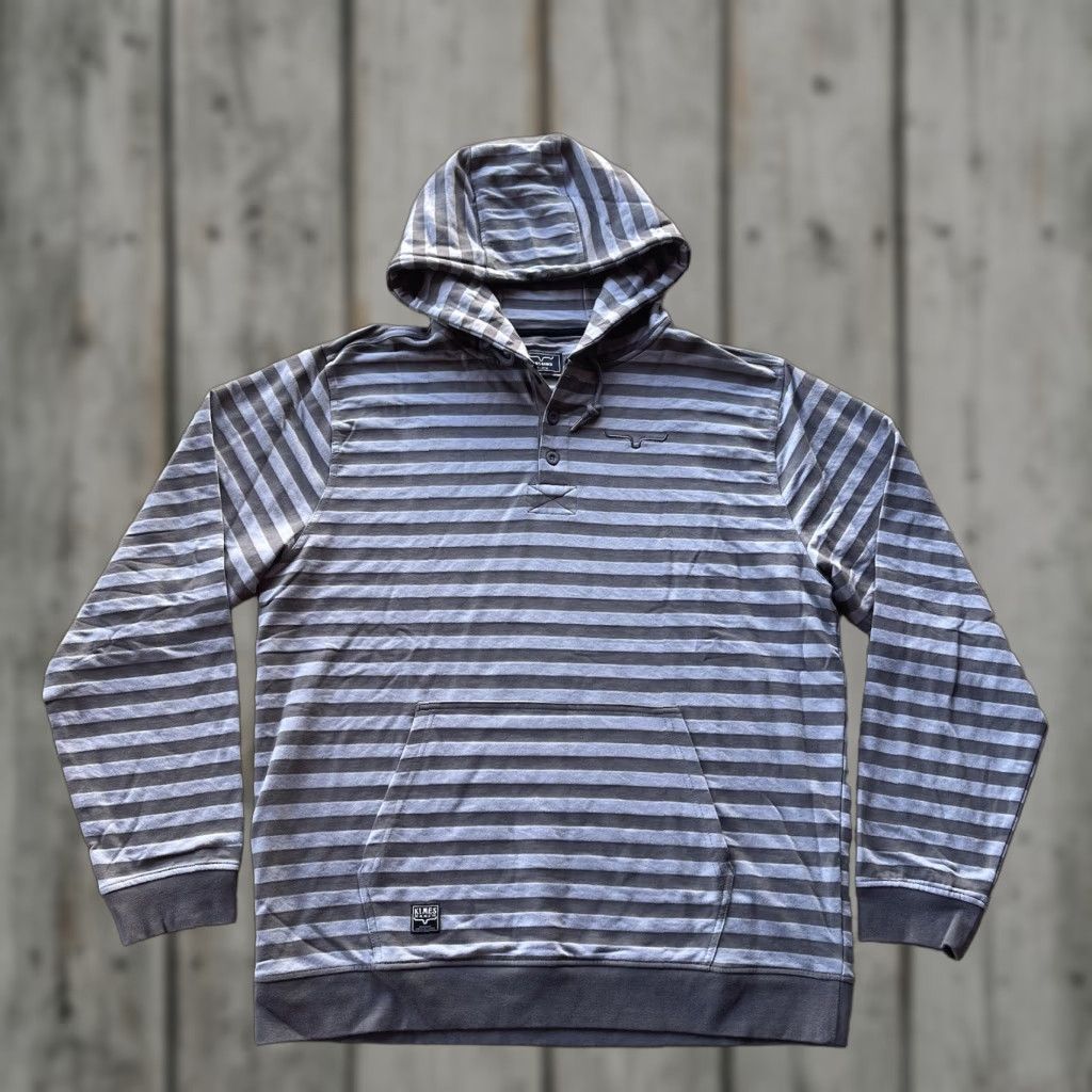 Kimes Ranch Hoodie Mens 2XL Gray Henley Striped Sweater Western Work Cowboy