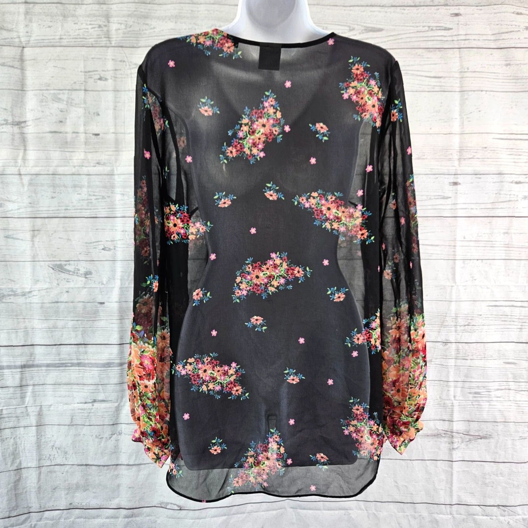Vintage Cabi Blouse Womens Sz Medium Black Pink Floral Semi Sheer Size M / US 6-8 / IT 42-44 - 4 Thumbnail