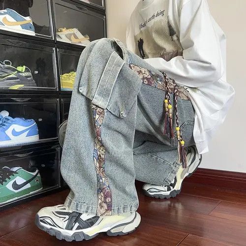 Japanese Brand Mizuho x Rika Flowers Patchwork Cargo Denim Pant Size US 29 - 5 Thumbnail