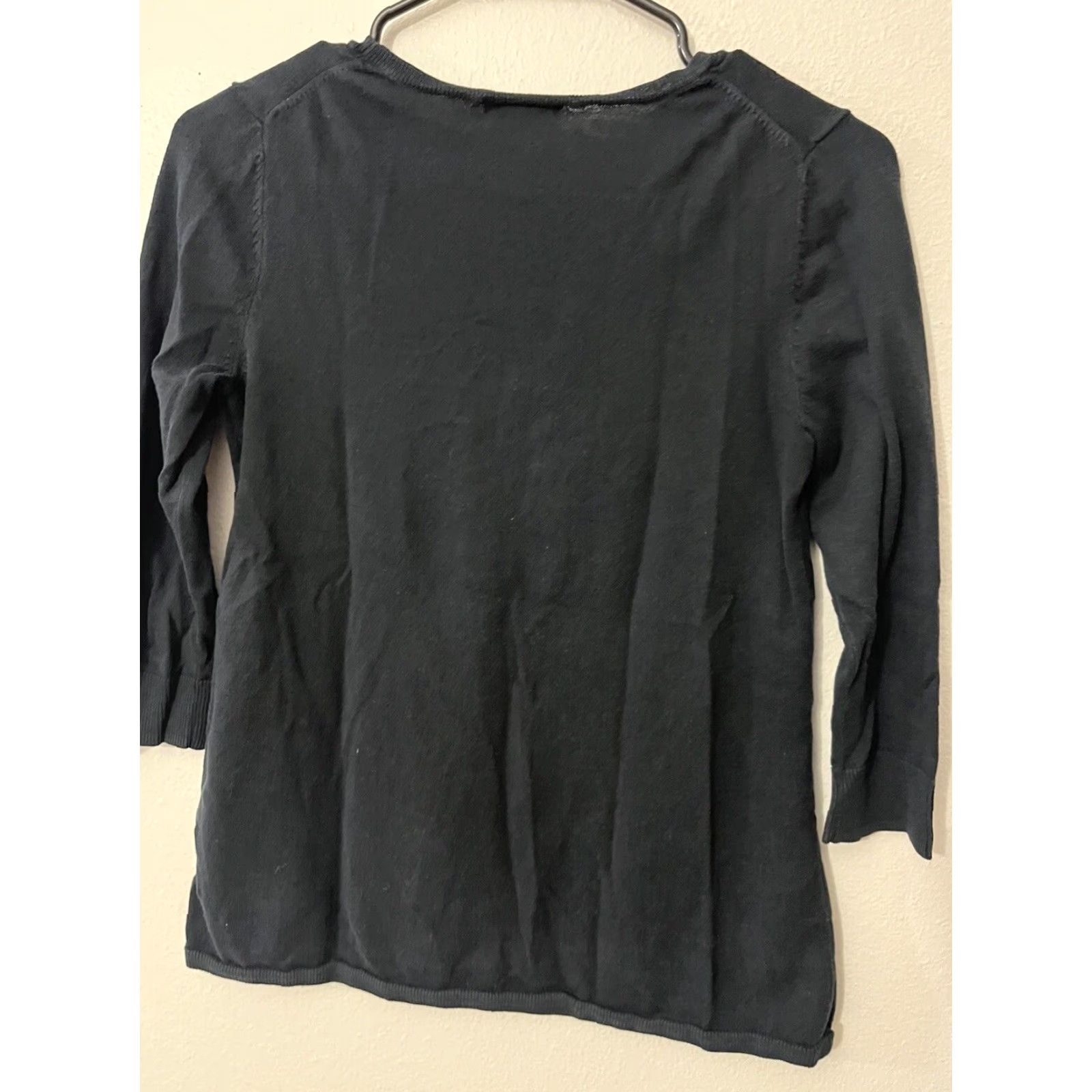 Gap VINTAGE GAP Women's Blouse 3/4 Sleeve Black Tunic Solid Cotton Sequin Button Front Size S Womens Size S / US 4 / IT 40 - 2 Thumbnail