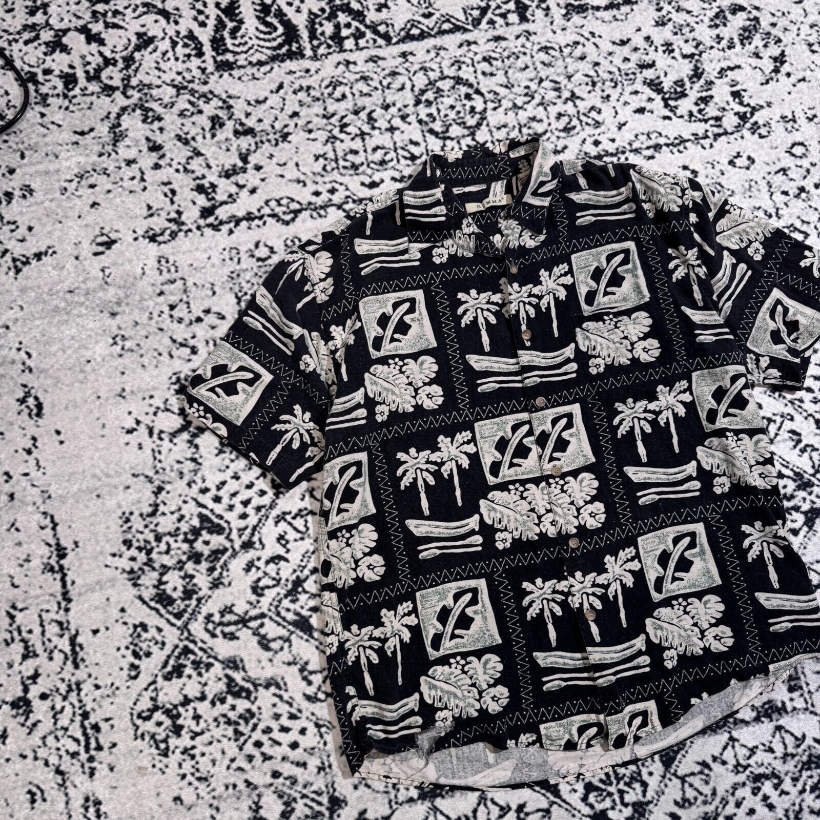 Vintage Vintage Black White Cotton Silk Shirt Size L 90s Hawaii Y2K Size US L / EU 52-54 / 3 - 4 Thumbnail