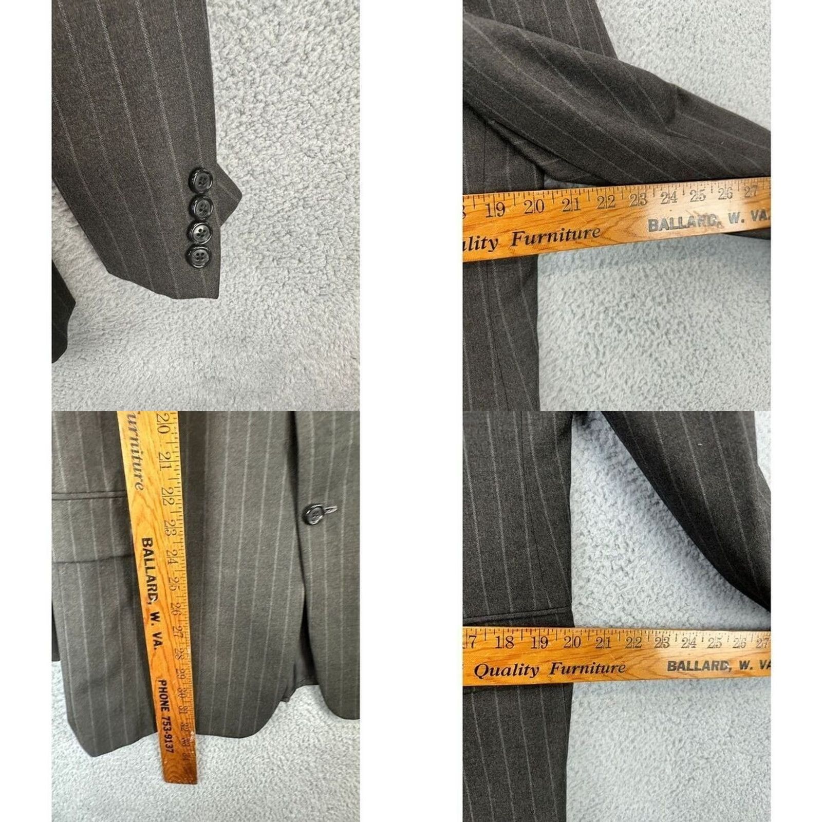 Vintage Hickey Freeman Wool Cashmere Blazer Men 40 REG Charcoal Pinstripe Suit Jacket Size 40R - 8 Thumbnail