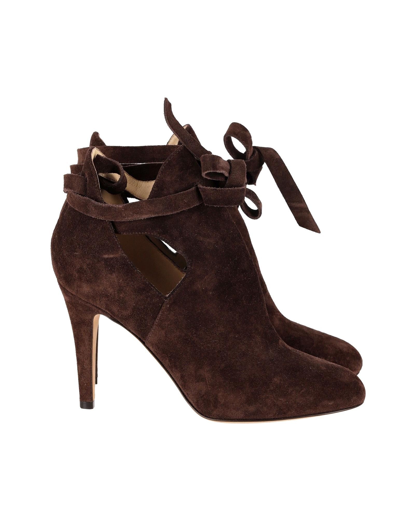image of Jimmy Choo Sleek Brown Suede Lace-Up Ankle Boots With Sturdy Heel Shoes, Women's (Size 8)