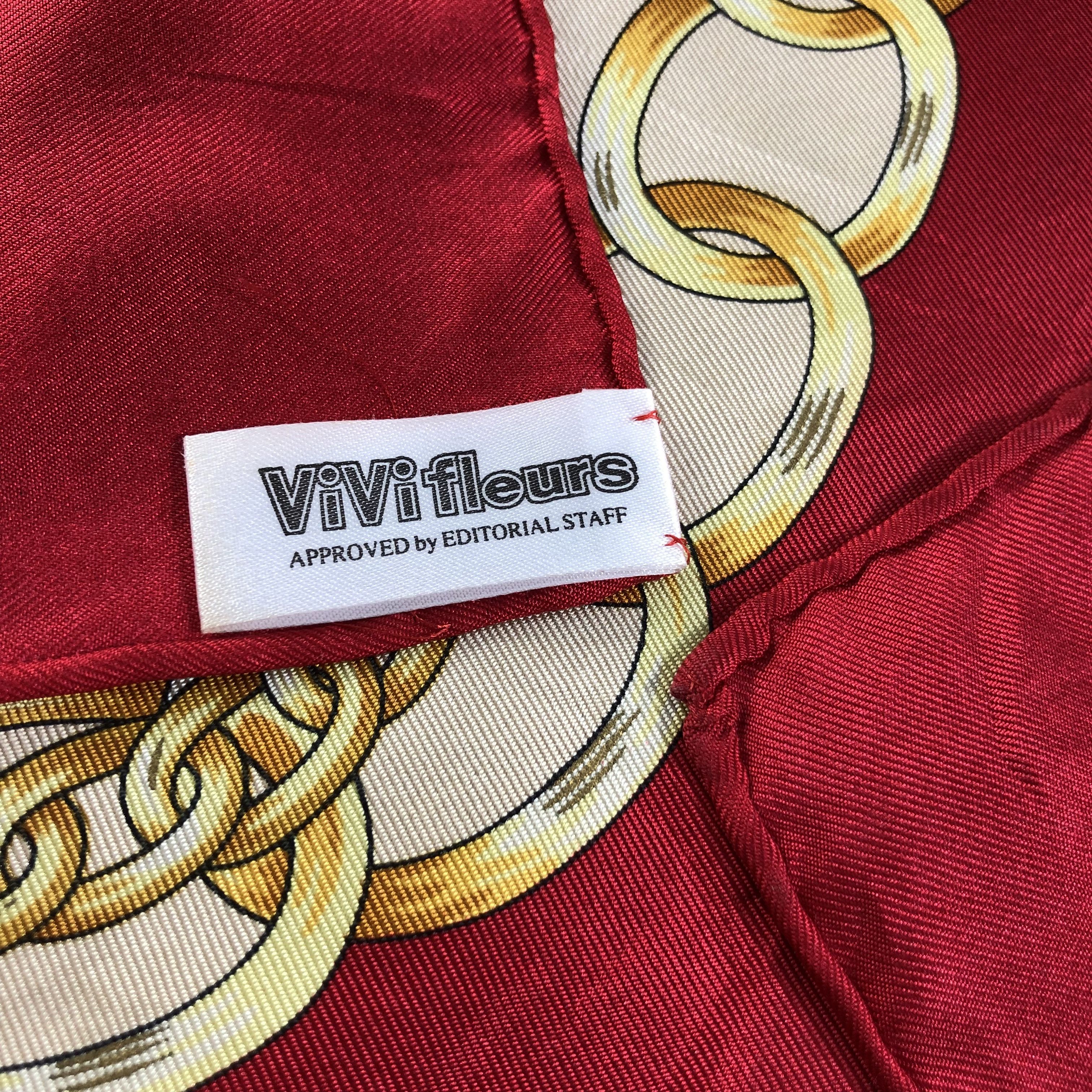 Vintage Vivi Fleurs Luxury Gold Chains Silk Scarf M474 Size ONE SIZE - 3 Thumbnail