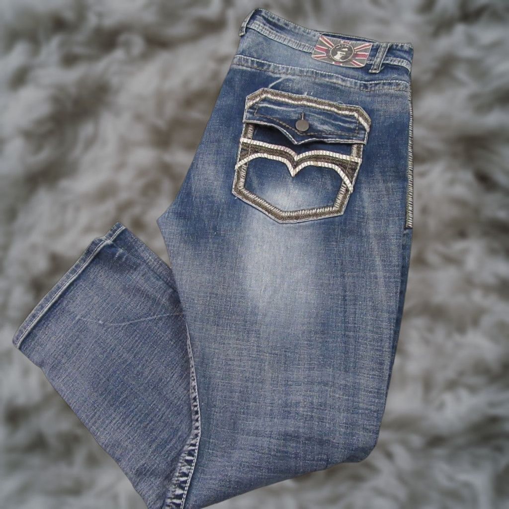 Monarchy Jeans 42 X 32 Blue Medium Wash Cotton Embroidered Y2K Vintage Straight Mens Pants