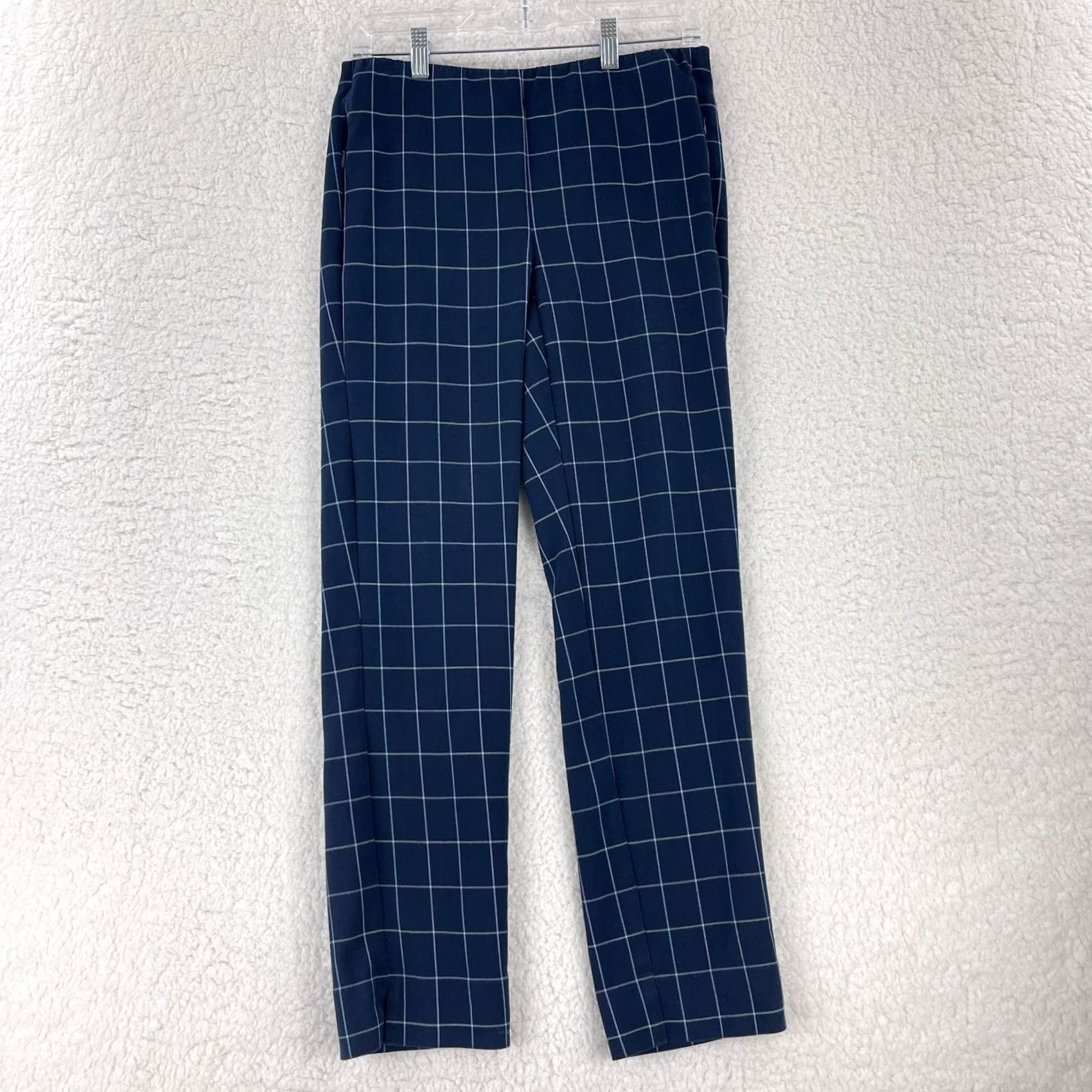 J. Jill J. Jill Blue Plaid Essential Cotton-Stretch Straight Pant Womens Mid-Rise Size 4 Size 27" / US 4 / IT 40 - 2 Thumbnail