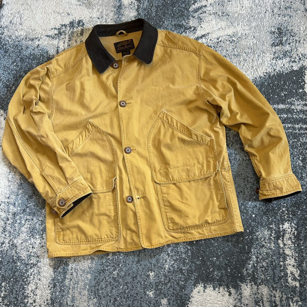 Eddie Bauer 90s FLOCKED CANVAS HUNTiNG JACKET WORK COAT MUSTARD SEED Size US L / EU 52-54 / 3 - 6 Thumbnail