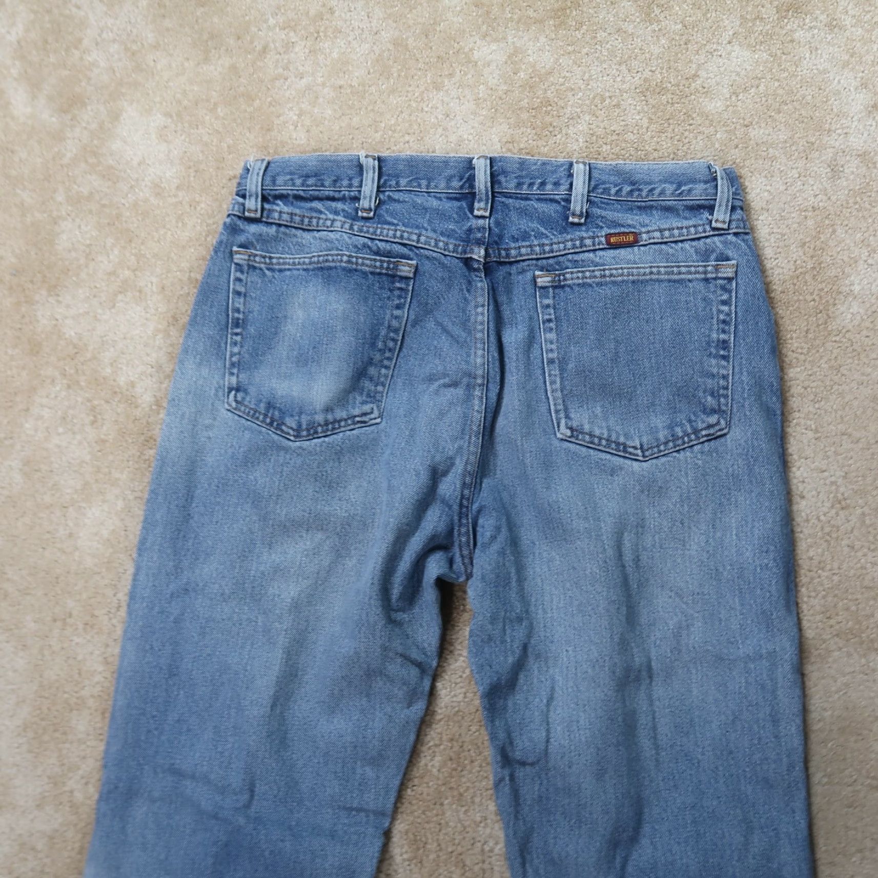 Denime VINTAGE Rustler Jeans Men's 36x34 Blue Denim Regular Fit Straight Leg 5-Pocket Distressed 100% Cotton | Rustler Logo Size US 36 / EU 52 - 6 Thumbnail