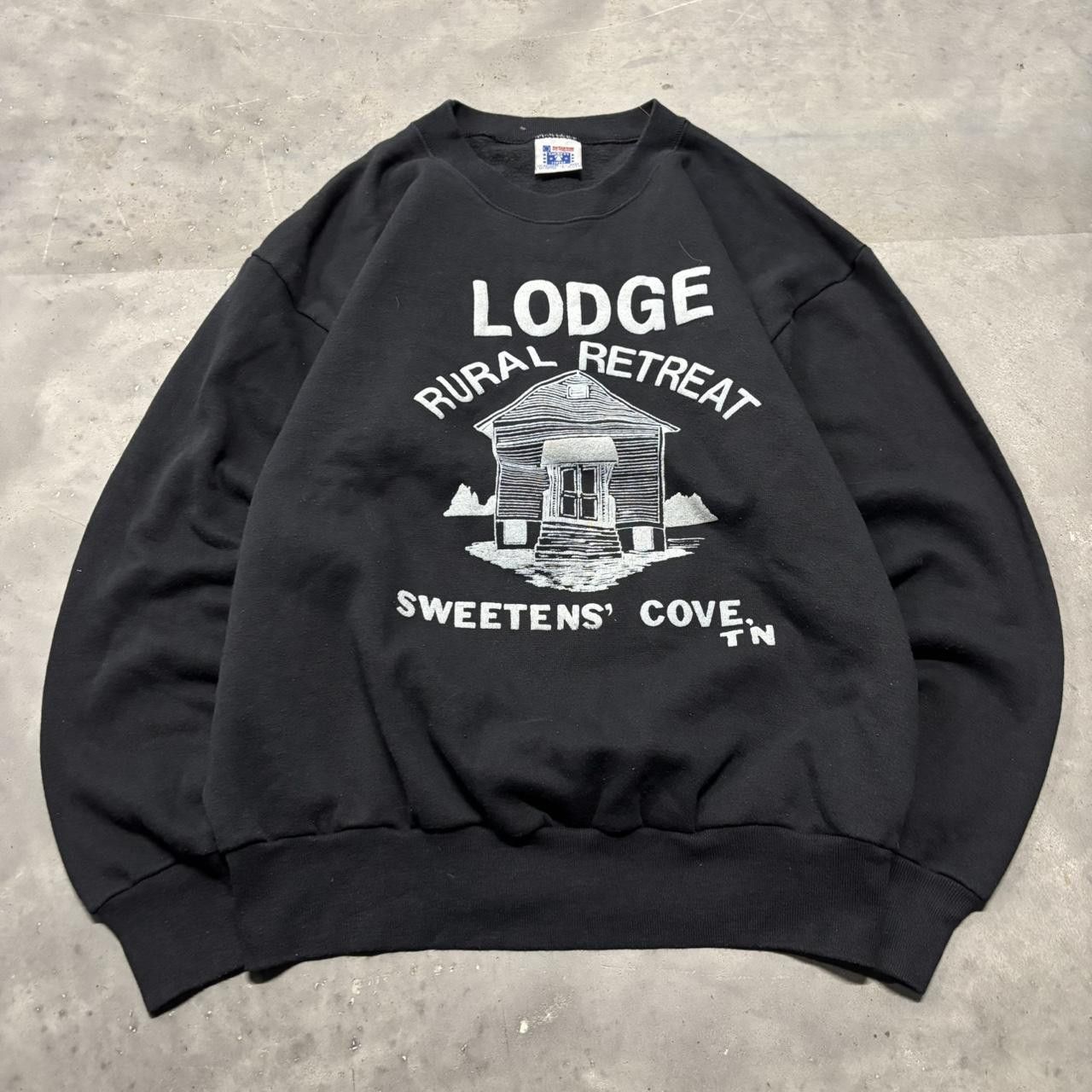 Japanese Brand × Vintage Crazy Vintage 90s Faded Black Streetwear Lodge Graphic Crewneck! Size US L / EU 52-54 / 3 - 1 Thumbnail
