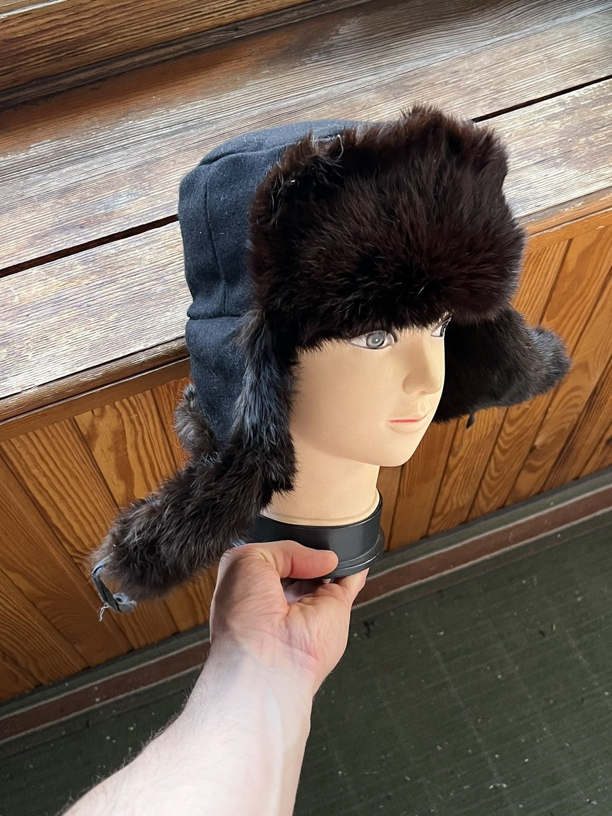 Leather Ushanka Y2K Trapper Hat Furry Mohair Fuzzy Fur Hat Size ONE SIZE - 18 Thumbnail