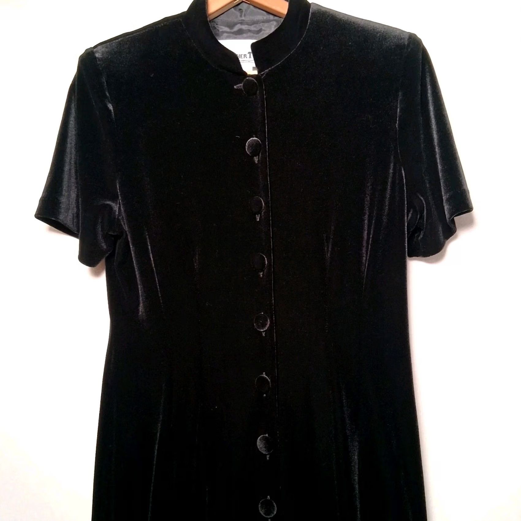 Velour VINTAGE Another Thyme Dress Shirt Black Velour 1990s 90s Whimsigoth Button Size 10 Womens Size L / US 10 / IT 46 - 2 Thumbnail