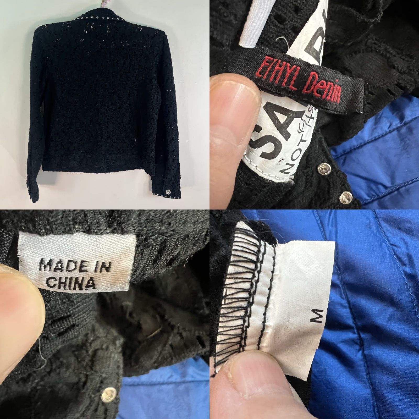 Denime Ethyl Denim Lace Rhinestones Button-Up Jacket Top Womens Size M Black Cropped Size M / US 6-8 / IT 42-44 - 8 Thumbnail