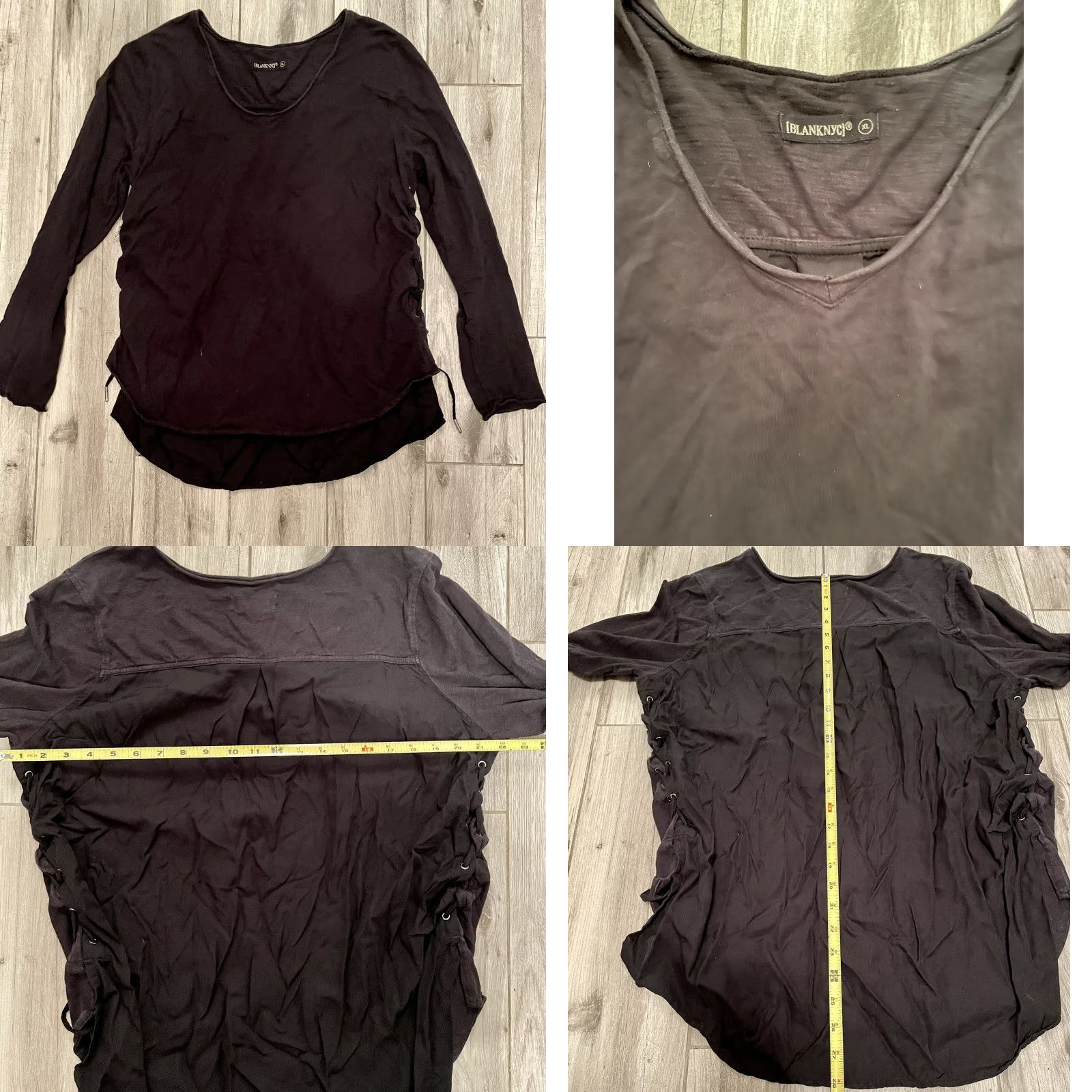Vintage BLANKNYC Blouse Top Black Lace Up Tencel XL Relaxed Fit Raglan Sleeve Scoop Neck Knit Casual Women's Modern Vintage-Not-Applicable Size XL / US 12-14 / IT 48-50 - 8 Thumbnail