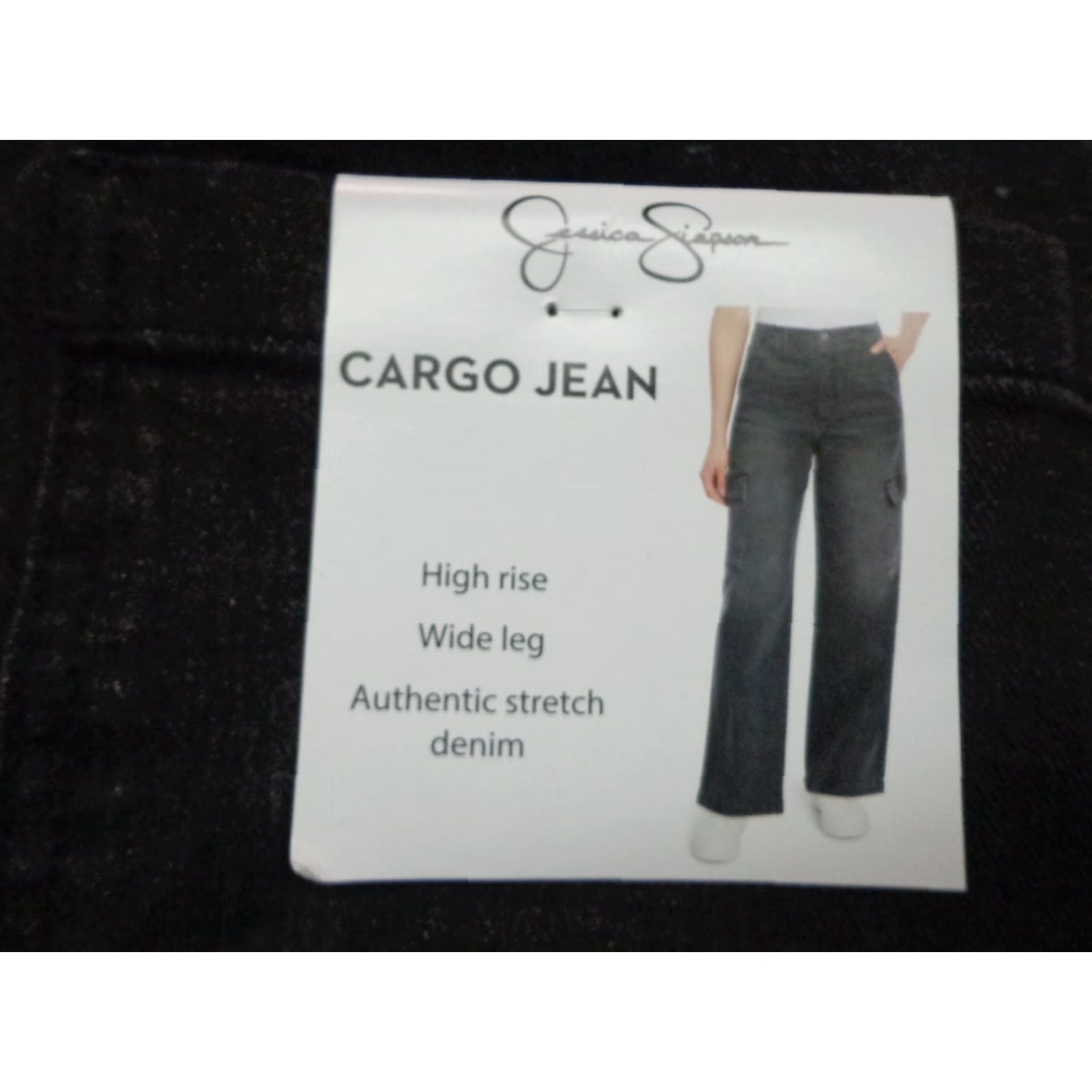 Jessica Simpson Jessica Simpson Women's High Rise Wide Leg Stretch Cargo Jeans Wahsed Black Sz 6 Size 28" / US 6 / IT 42 - 3 Thumbnail