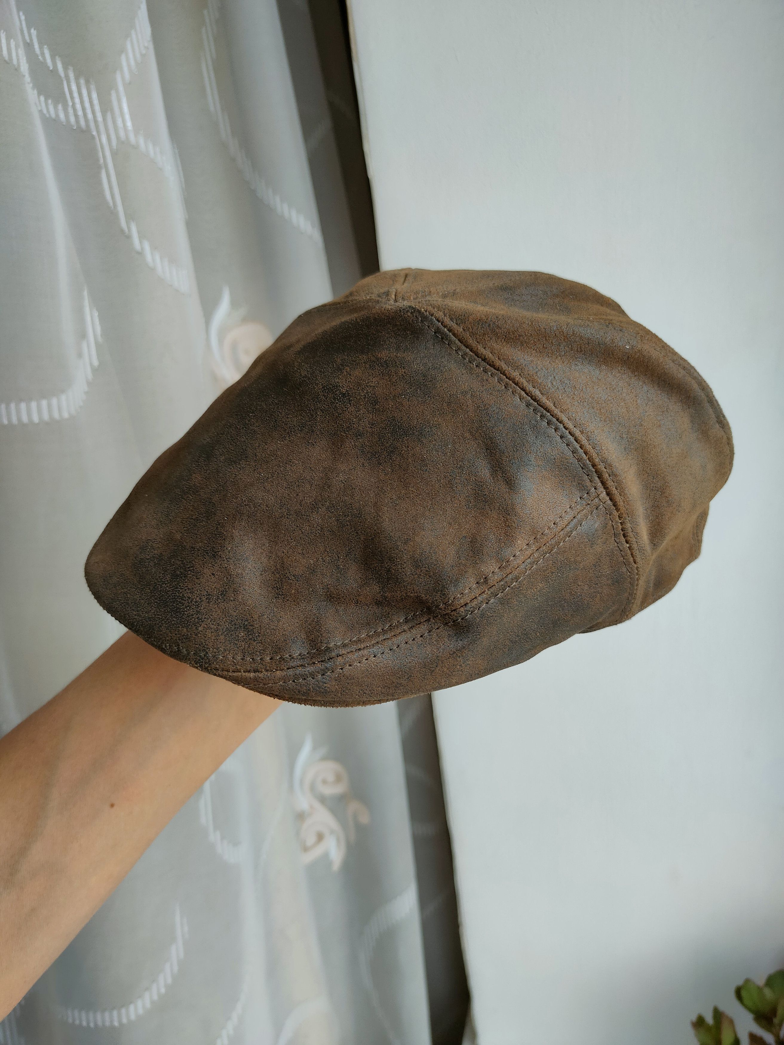 Genuine Leather Eureka Stokade vintage leather cap hat cartouche flat cap Size ONE SIZE - 3 Thumbnail