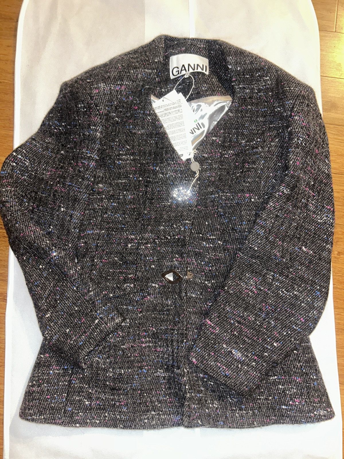 Ganni GANNI Donegal wool-blend bouclé-tweed jacket Anthracite Size XS / US 0-2 / IT 36-38 - 7 Thumbnail