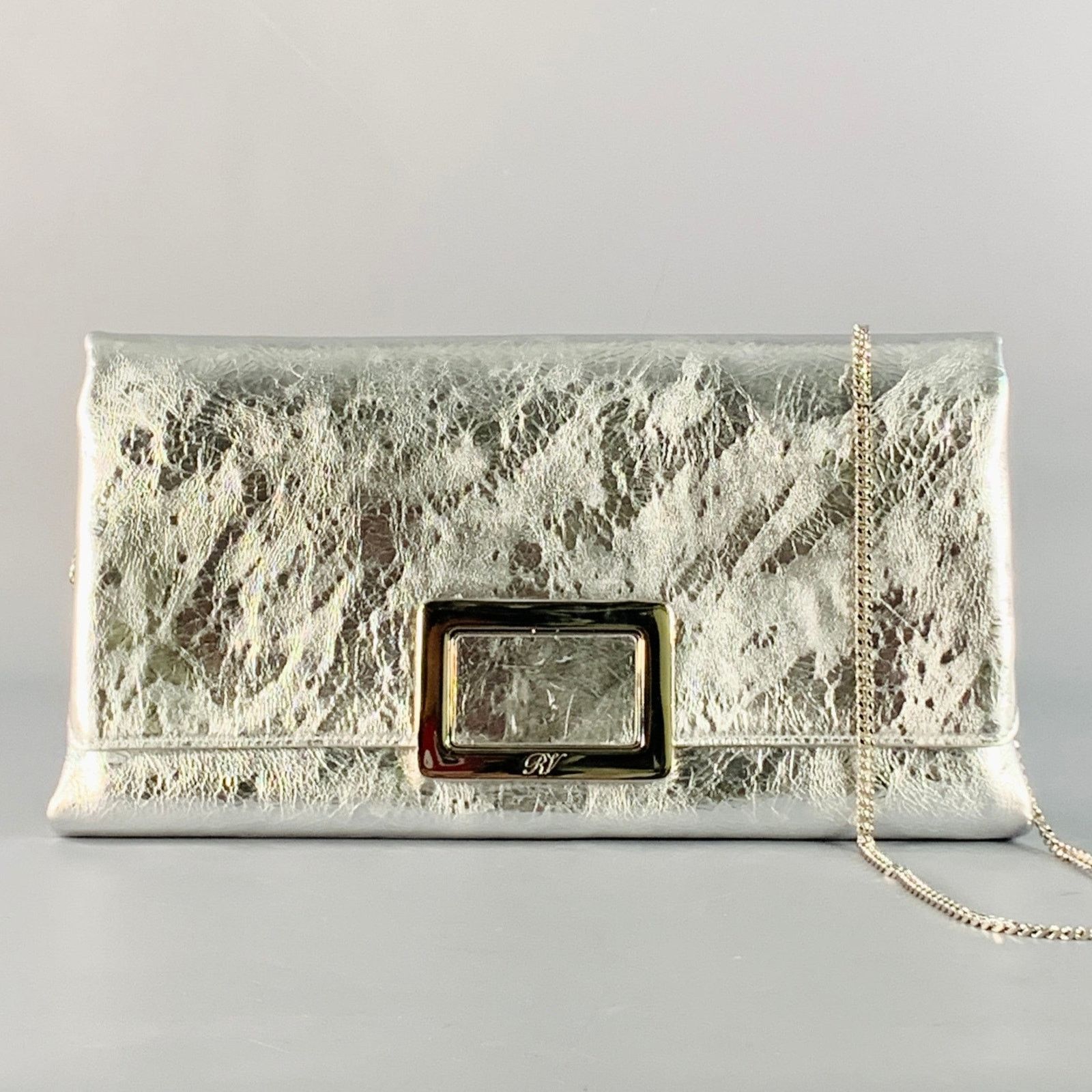Roger Vivier ROGER VIVIER Metallic Silver Textured Leather Clutch Handbag Size ONE SIZE - 1 Thumbnail