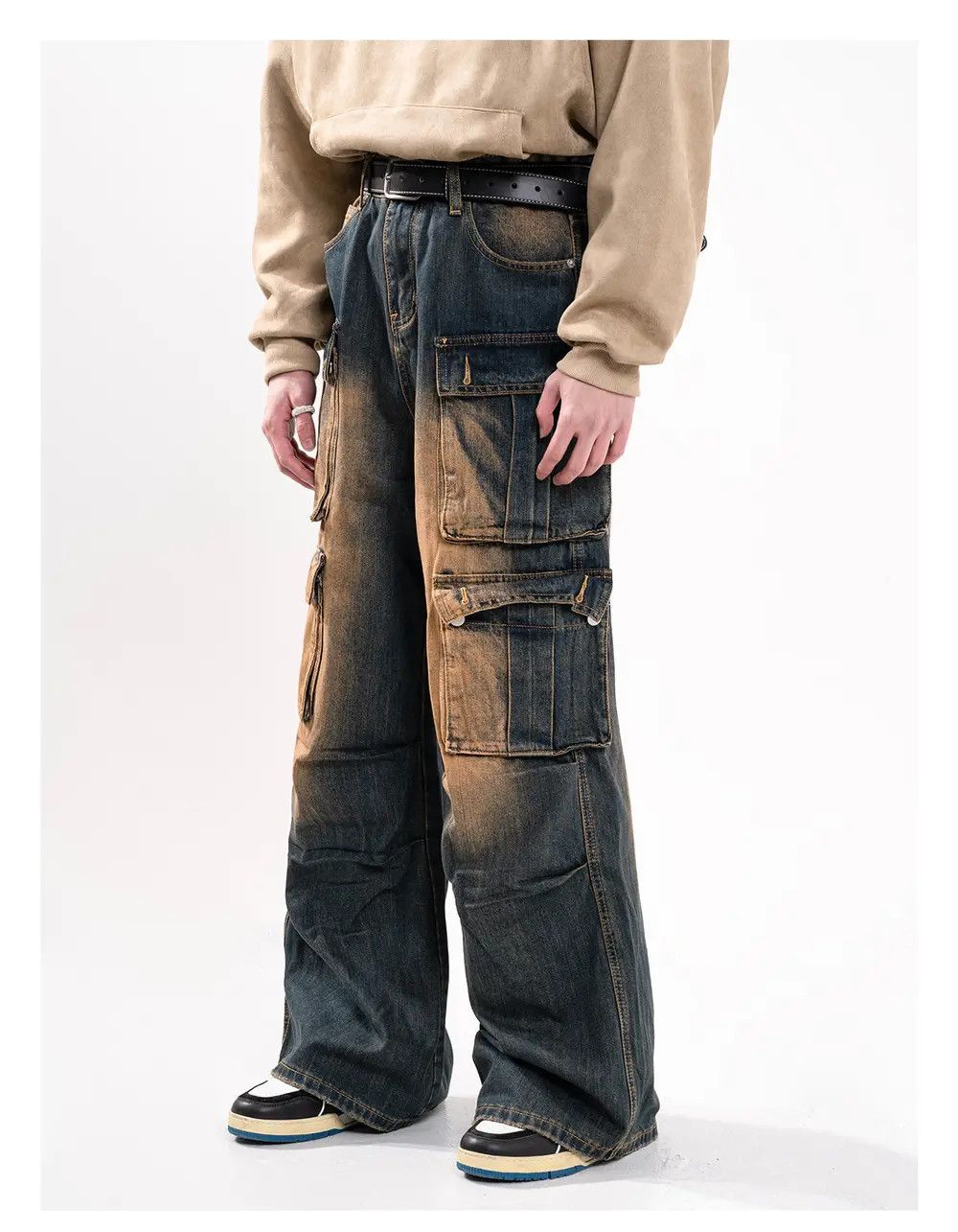 Japanese Brand × Jean Blue Washed Gradient Cargo Denim Jeans, Stacked Jeans Size US 28 / EU 44 - 2 Thumbnail