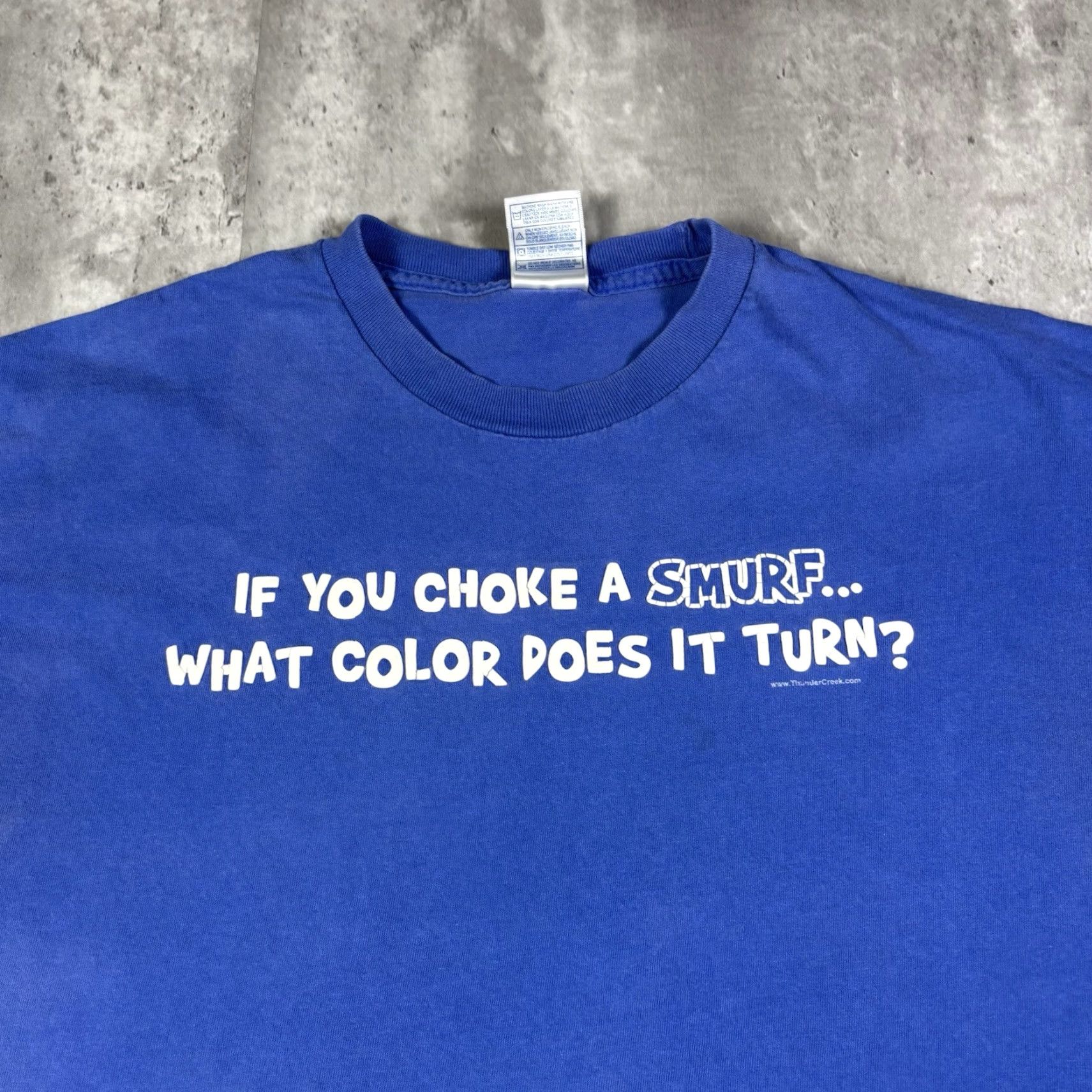 Vintage VINTAGE Alstyle T-Shirt Blue XL Men Short Sleeve Round Neck Funny 80s Cartoon 90s Smurf Quote Text Humor Comedy Size US XL / EU 56 / 4 - 4 Thumbnail
