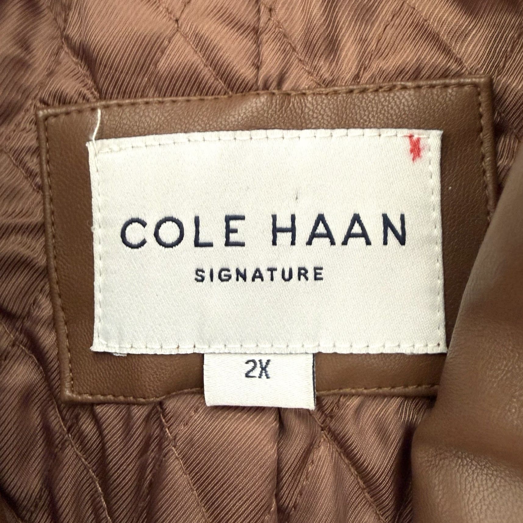 Cole Haan VINTAGE Cole Haan Vegan Leather Jacket Womens Plus 2X Wing Collar Gold Zip Brown Modern Classic 90s? Size XXL / US 16-18 / IT 52-54 - 2 Thumbnail