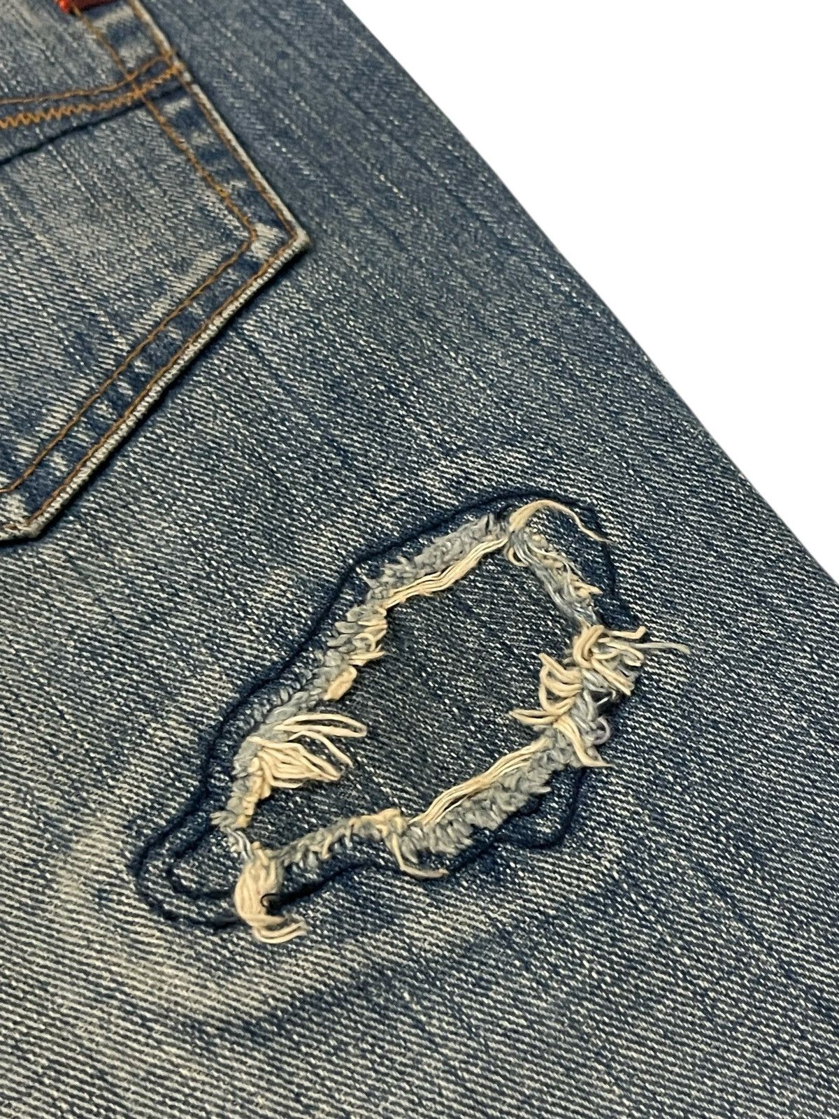 Japanese Brand Custom Culture Damage Repaired Straight Denim DAIRIKU Styled Size US 33 - 14 Thumbnail