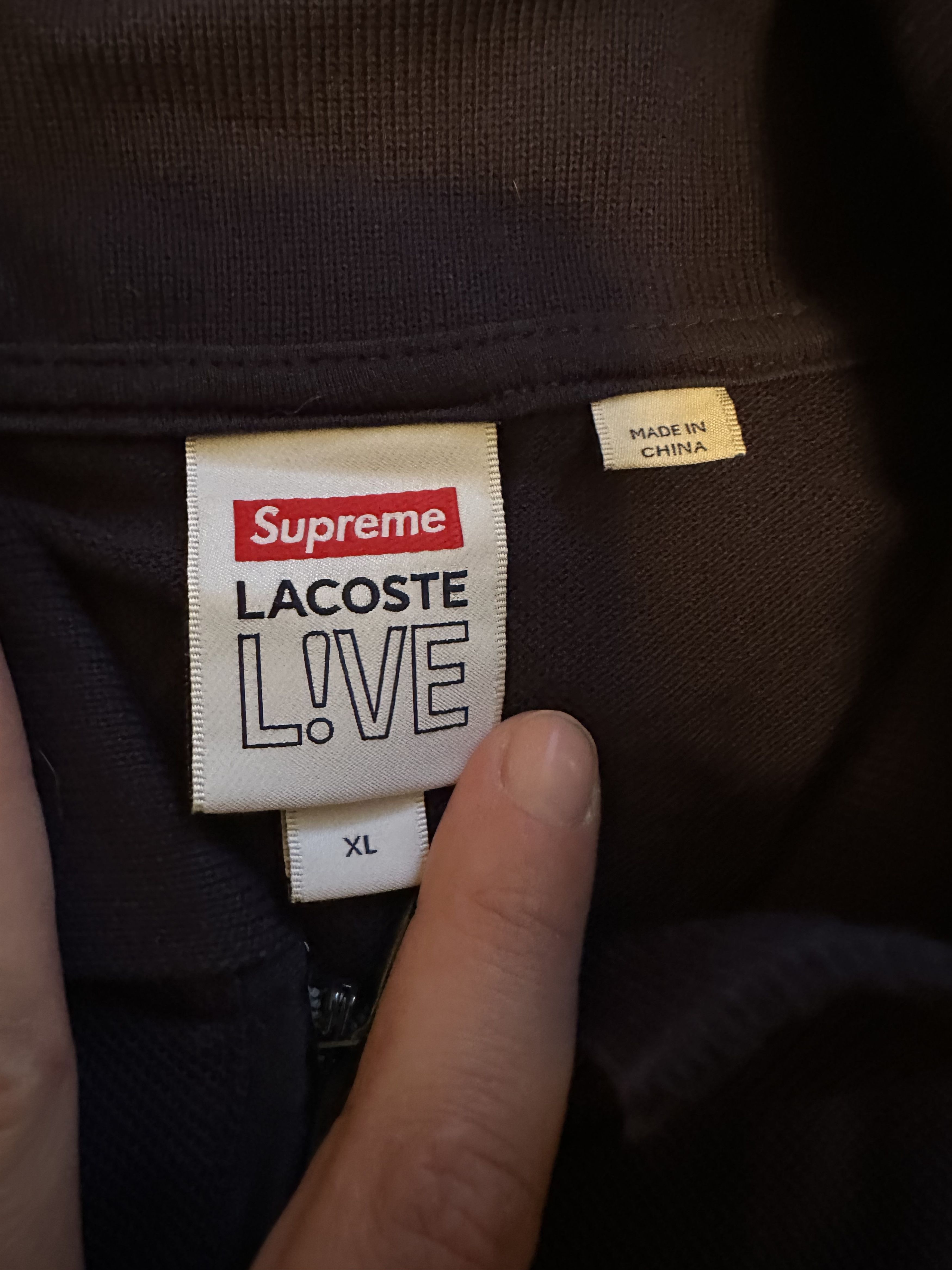 Supreme SUPREME X LACOSTE FW19 Pique Zip L/S Polo XL Navy | Grailed