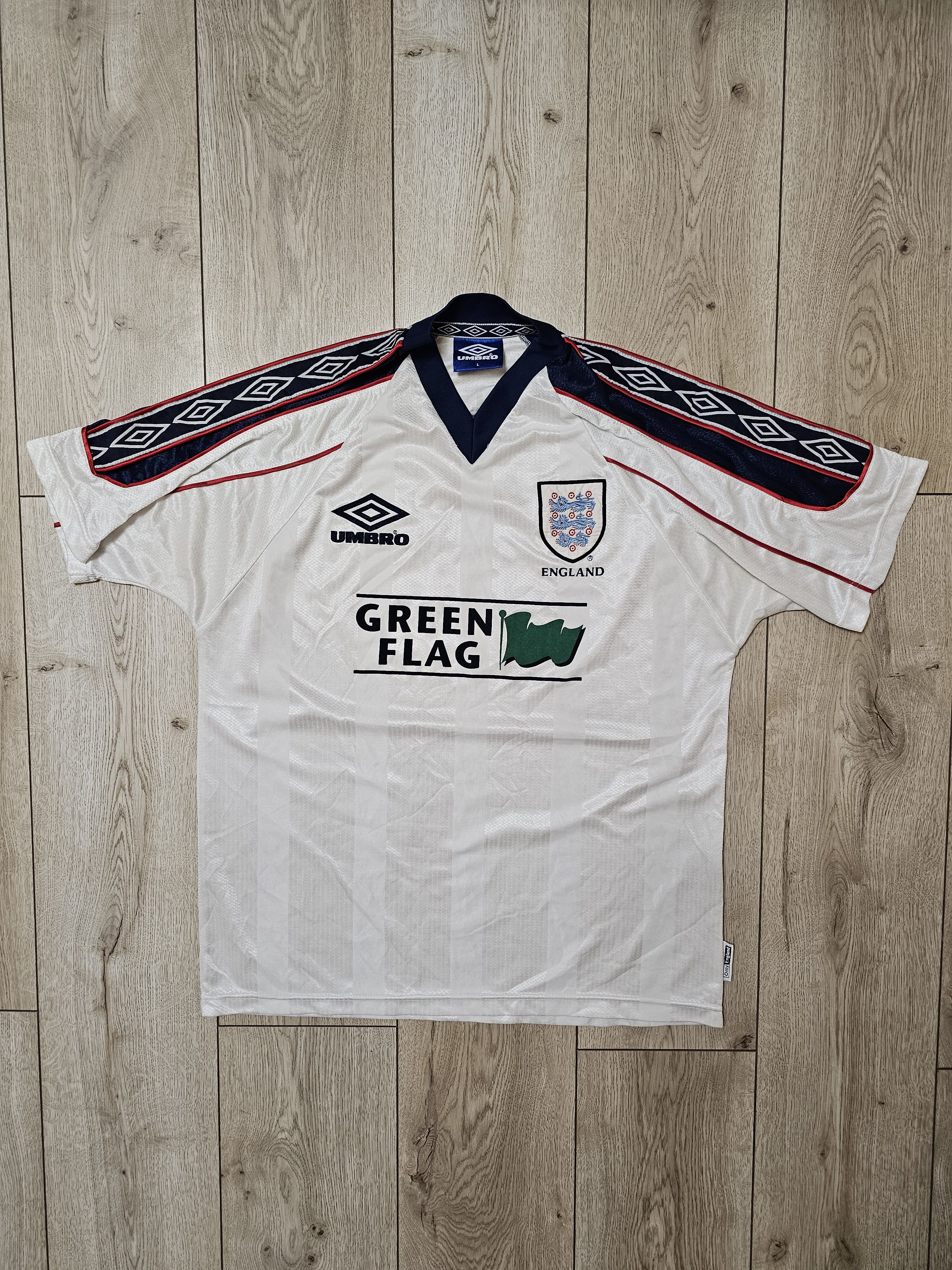 Vintage ENGLAND 1998 TRAINING FOOTBALL SOCCER JERSEY TGREEN FLAG Size US L / EU 52-54 / 3 - 1 Thumbnail