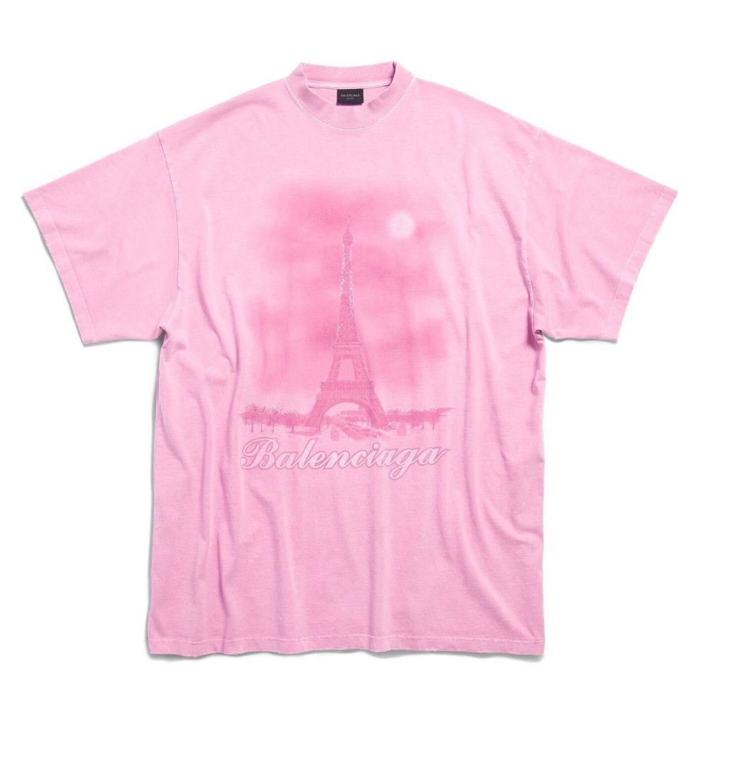 image of Balenciaga Paris Moon T-Shirt Oversized In Light Pink, Men's (Size XL)