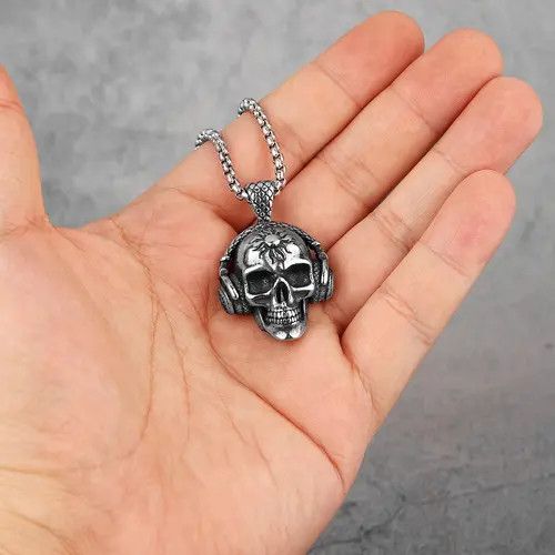 Jewelry Death Rock Headphone Skull Necklace Size ONE SIZE - 1 Thumbnail
