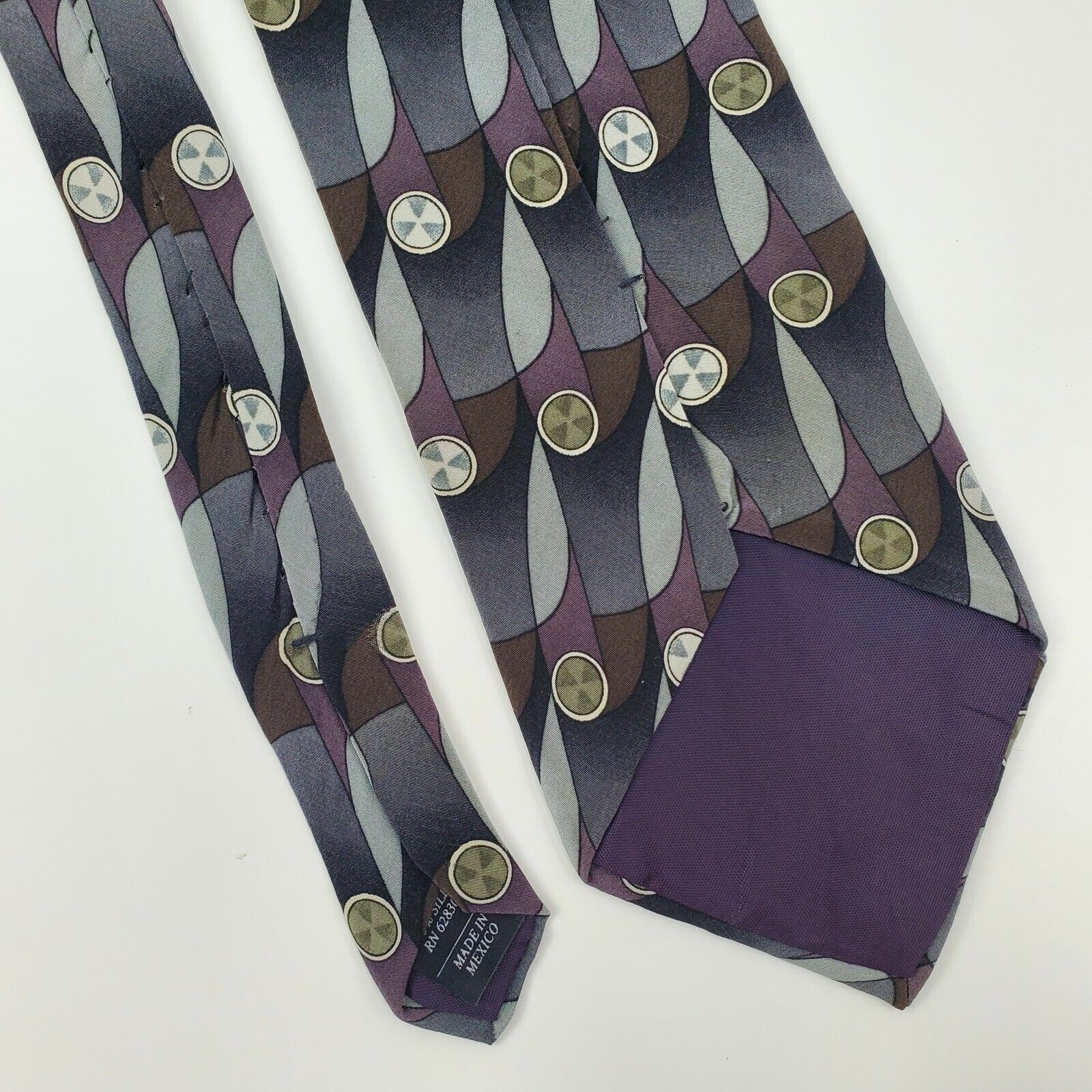 Vintage Cocktail Collection Gray Purple Silk Abstract Geometric Tie Size ONE SIZE - 5 Thumbnail