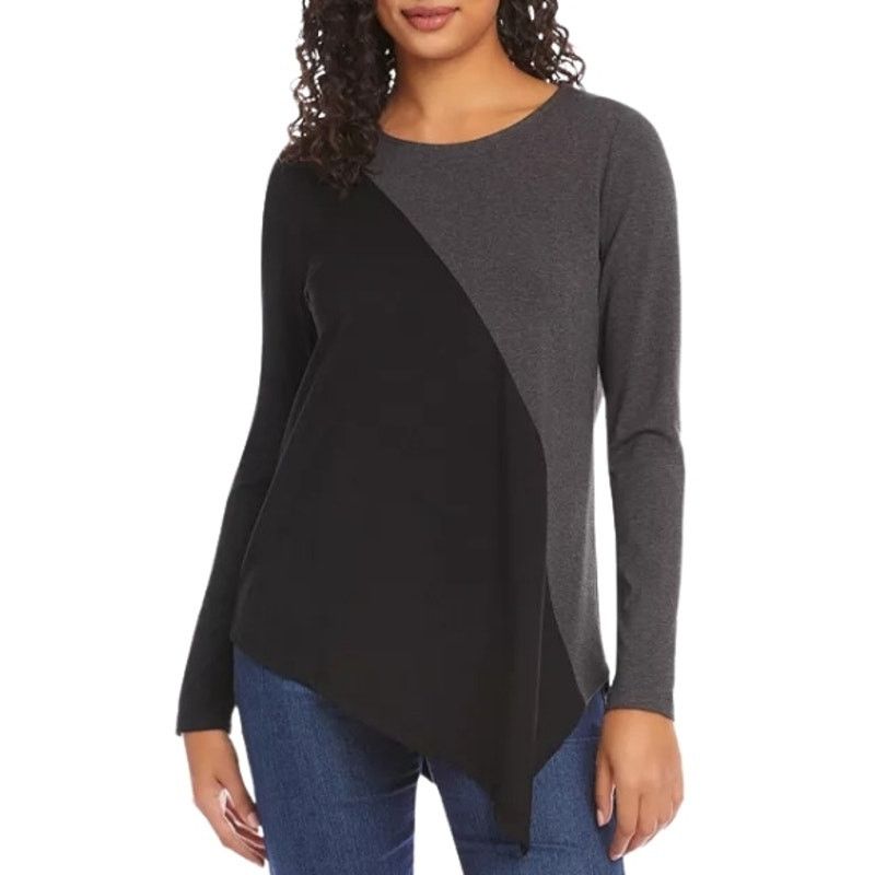 Other Karen Kane Long Sleeve Asymmetric Color Block Gray Black XSP Size XS / US 0-2 / IT 36-38 - 1 Thumbnail
