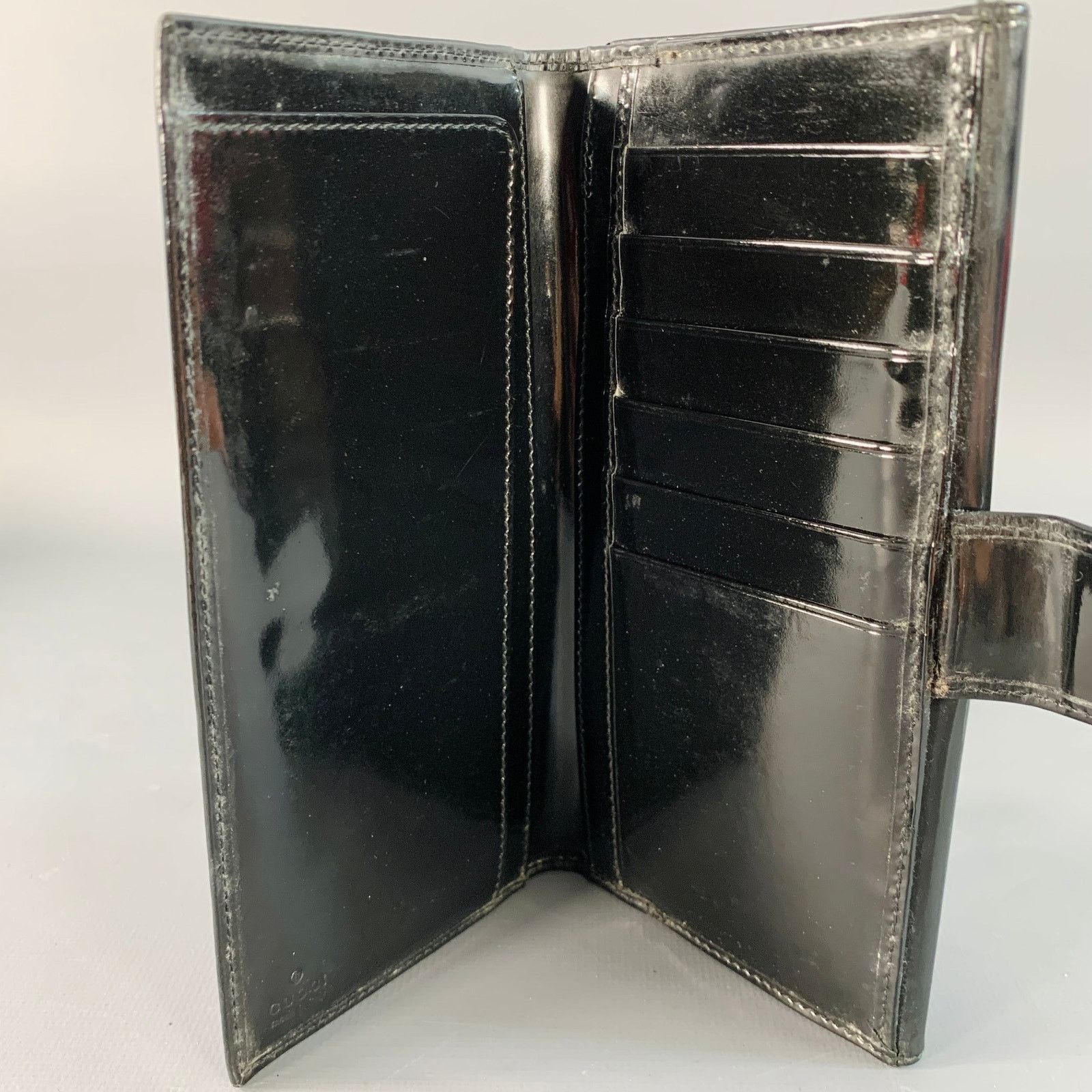 Gucci Black Embossed Monogram Logo Patent Leather Checkbook Wallet Size ONE SIZE - 3 Thumbnail