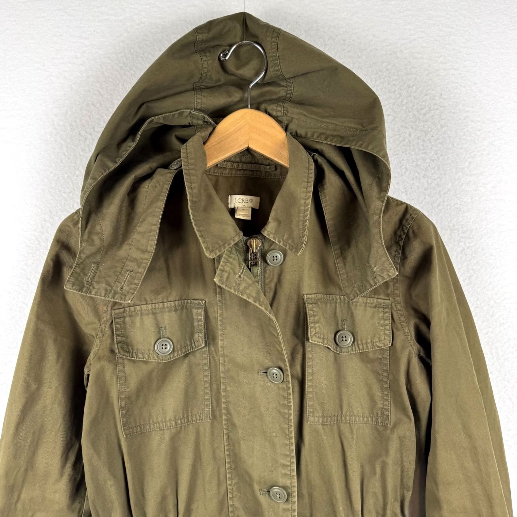 J.Crew J.CREW Jacket Women XS Military Hooded Green Canvas Fatigue Military Jacket Size XS / US 0-2 / IT 36-38 - 4 Thumbnail