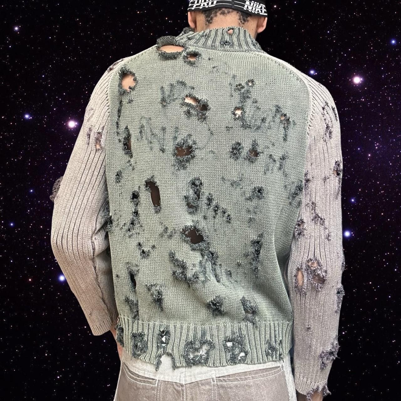 ASTROBOI* Khaki/Tan Ribbed Grunge Zip Up Sweater - XL