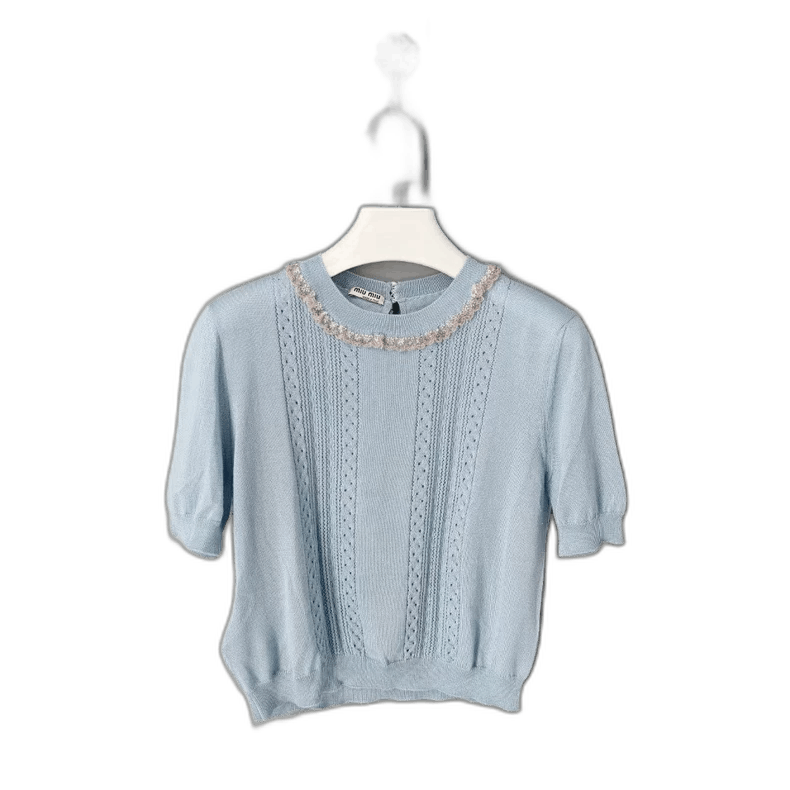 Miu Miu Light Blue Short Sleeve Knit Top -2505
