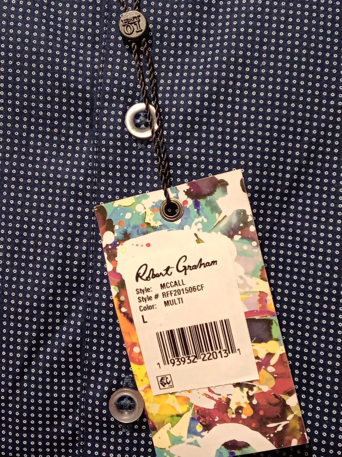 Robert Graham NWT Robert Graham McCall Navy Blue, Polka Dot Shirt Size L Size US L / EU 52-54 / 3 - 5 Thumbnail