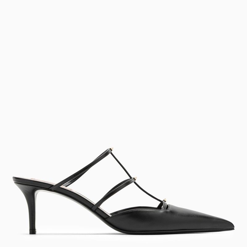image of Valentino Garavani Black Leather Rockstud Wispy High Mule Shoes, Women's (Size 6)