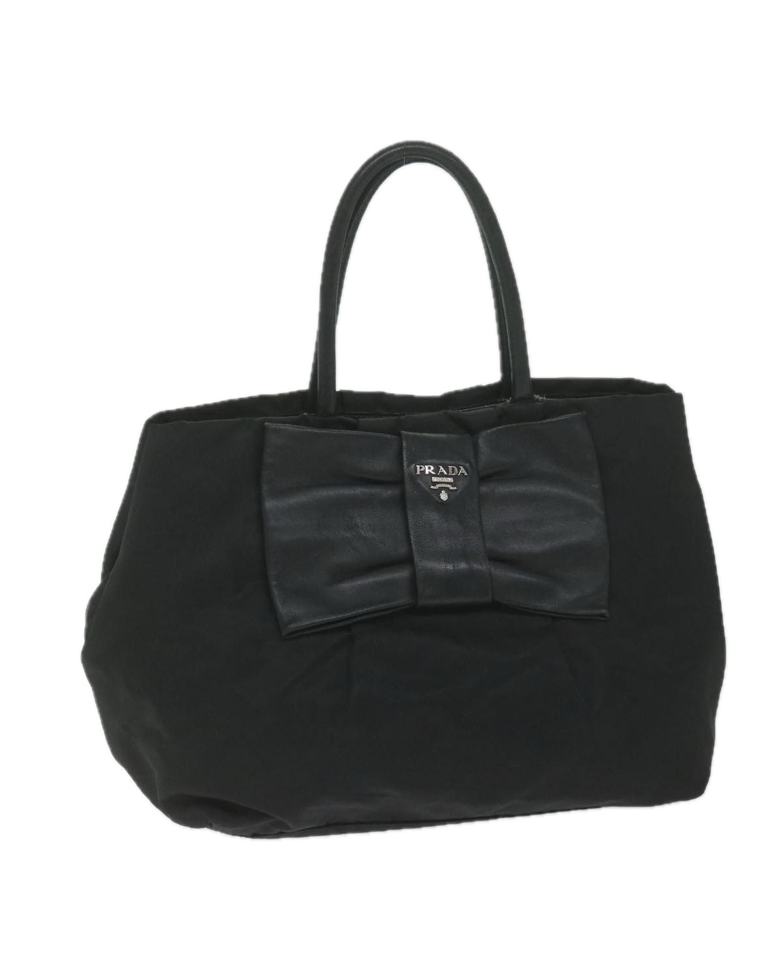 image of Stylish And Versatile Black Nylon Handbag With Ribbon Detail By Prada, Women's