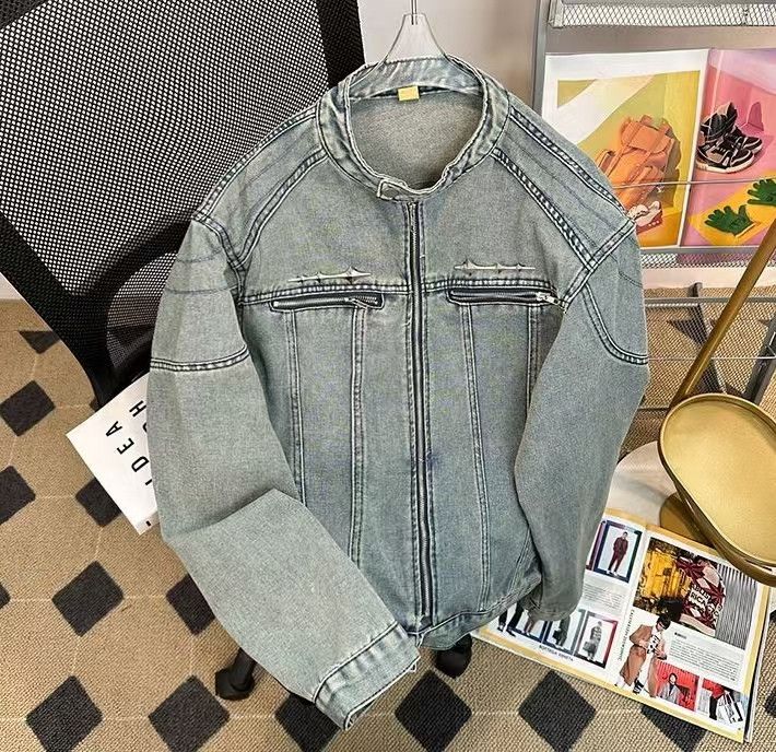 Vintage Vintage Light Wash Denim Biker Jacket Size US M / EU 48-50 / 2 - 1 Thumbnail