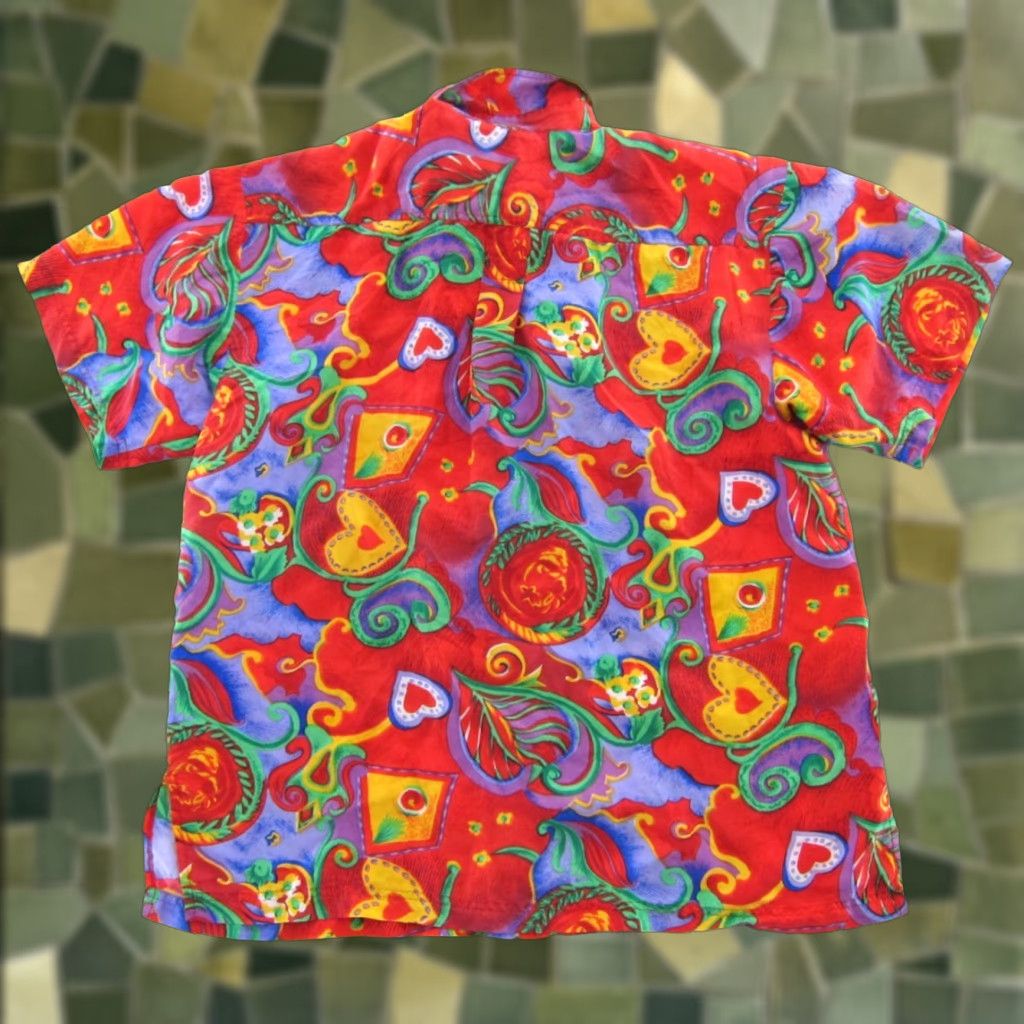 Vintage Lauren Brooke Blouse Shirt L Women Red Silk Heart Floral Short Sleeve Button Up Blouse Size L / US 10 / IT 46 - 1 Thumbnail