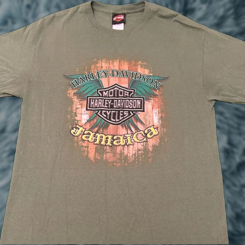 Harley Davidson VINTAGE Harley-Davidson Jamaica Biker Skull Wings VTG Shirt Mens L Green 90s Y2K Punk Grunge Hip Hop Motorcycle | Men | T-Shirt Size US L / EU 52-54 / 3 - 1 Thumbnail