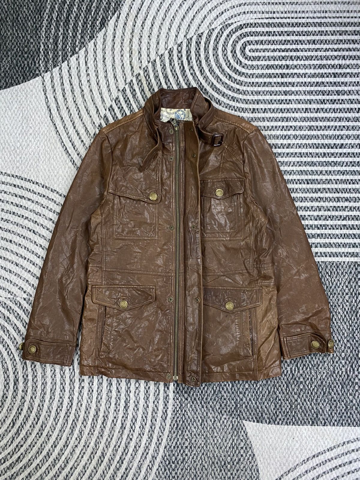 BEANPOLE 🔥Bean Pole Multipcoket Brown Stand Collar Leather Jacket Size US M / EU 48-50 / 2 - 5 Thumbnail