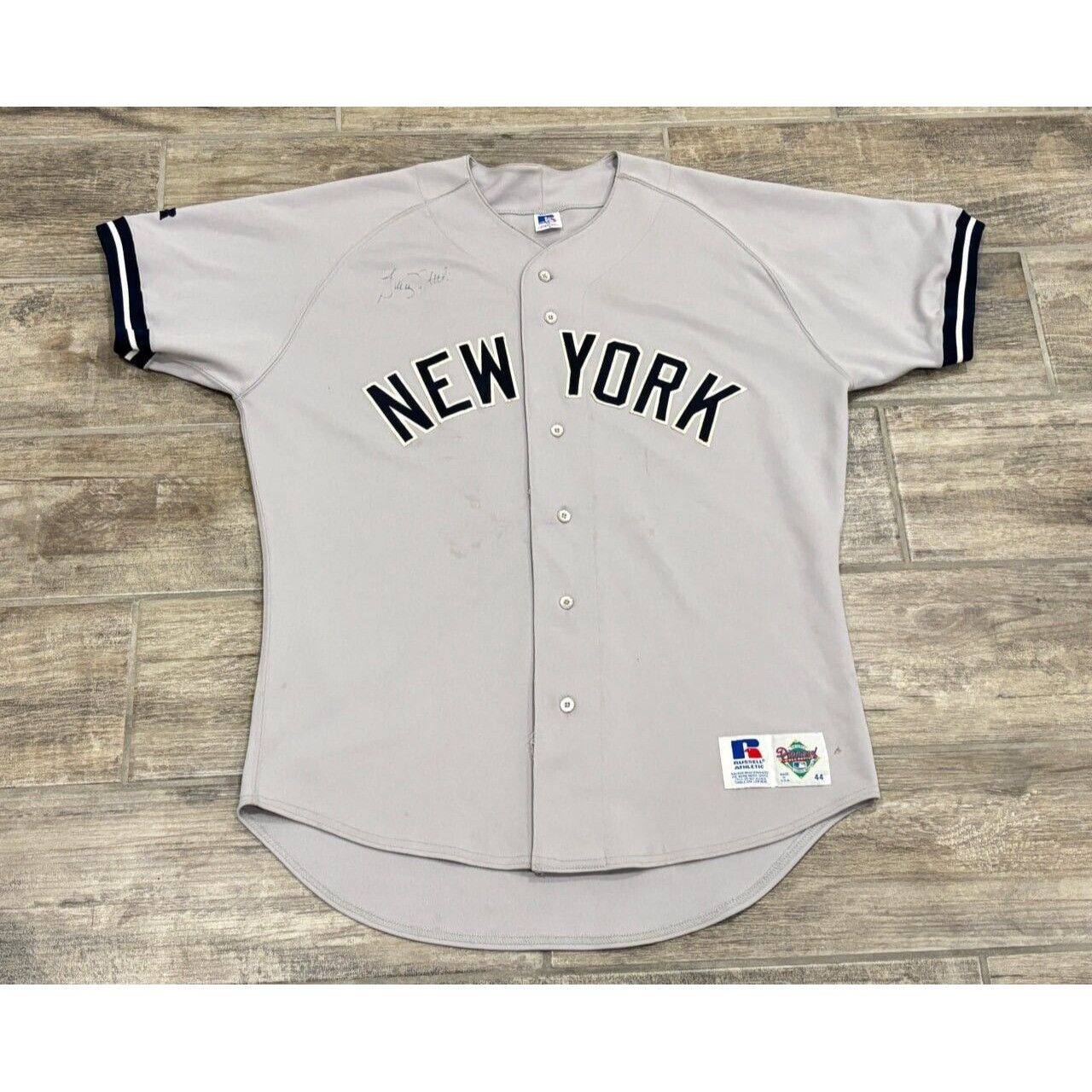 image of Russell Athletic Vintage Graig Nettles 9 New York Autographed Signed Jersey in Grey (Size Medium)