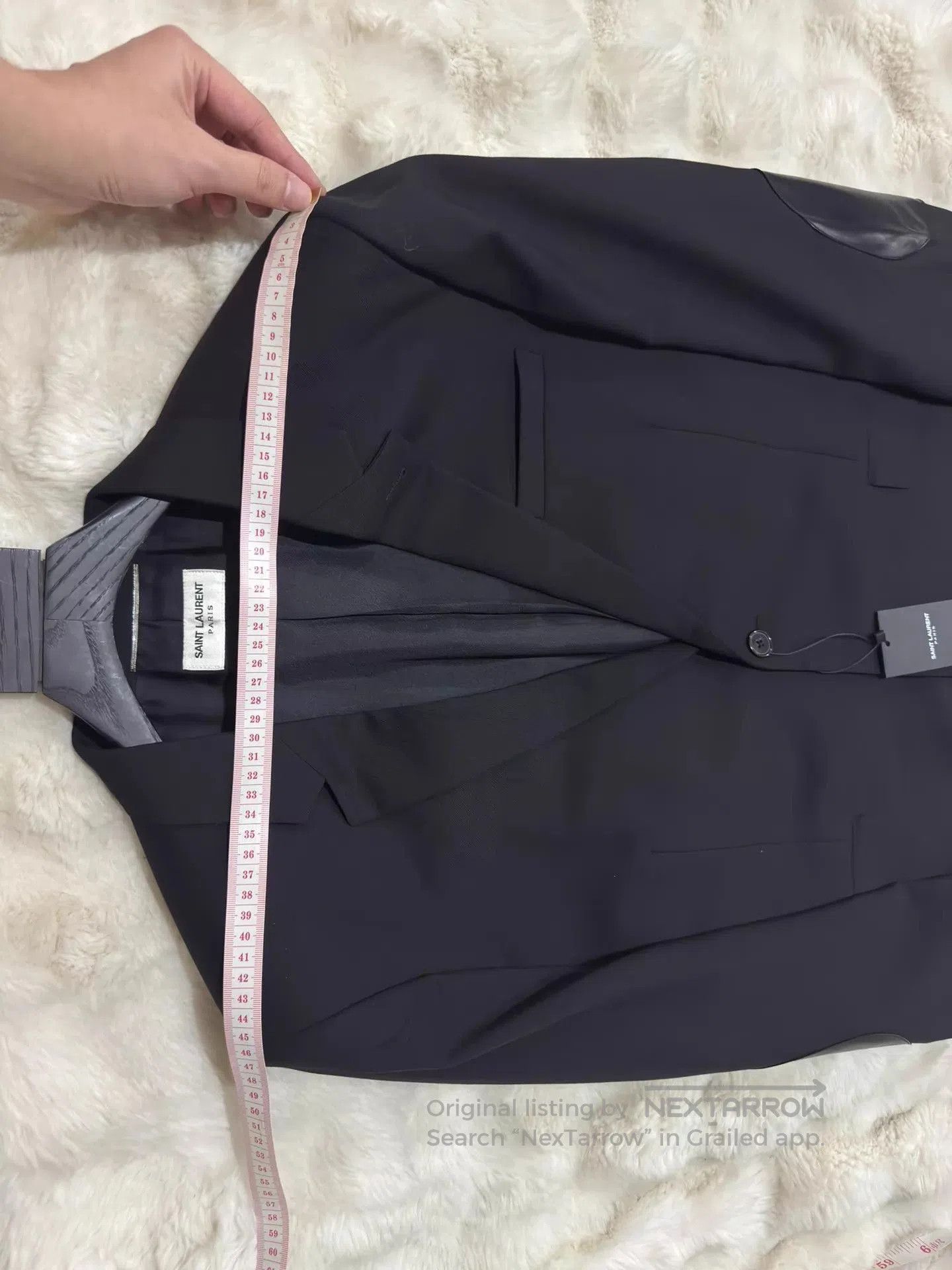 Saint Laurent Paris Black Blazer with Leather Elbow Patches - XL. Size US XL / EU 56 / 4 - 6 Thumbnail
