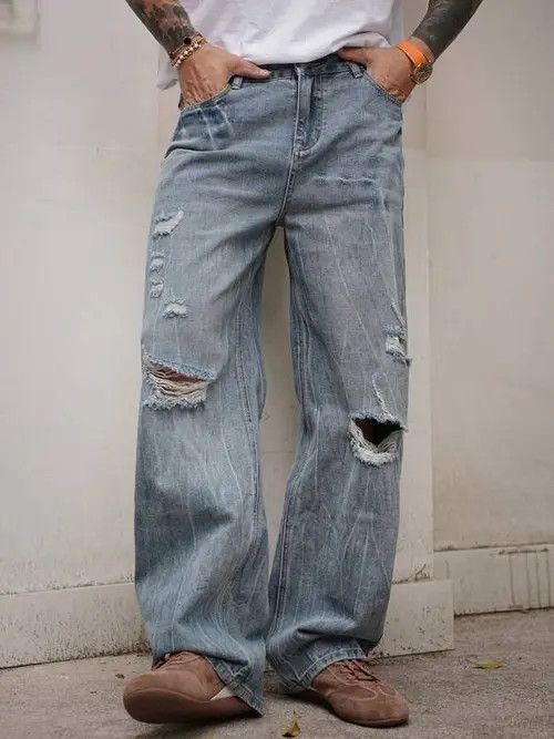 Jean RIPPED washed VIntage 90s retro jeans Size US 32 / EU 48 - 1 Thumbnail